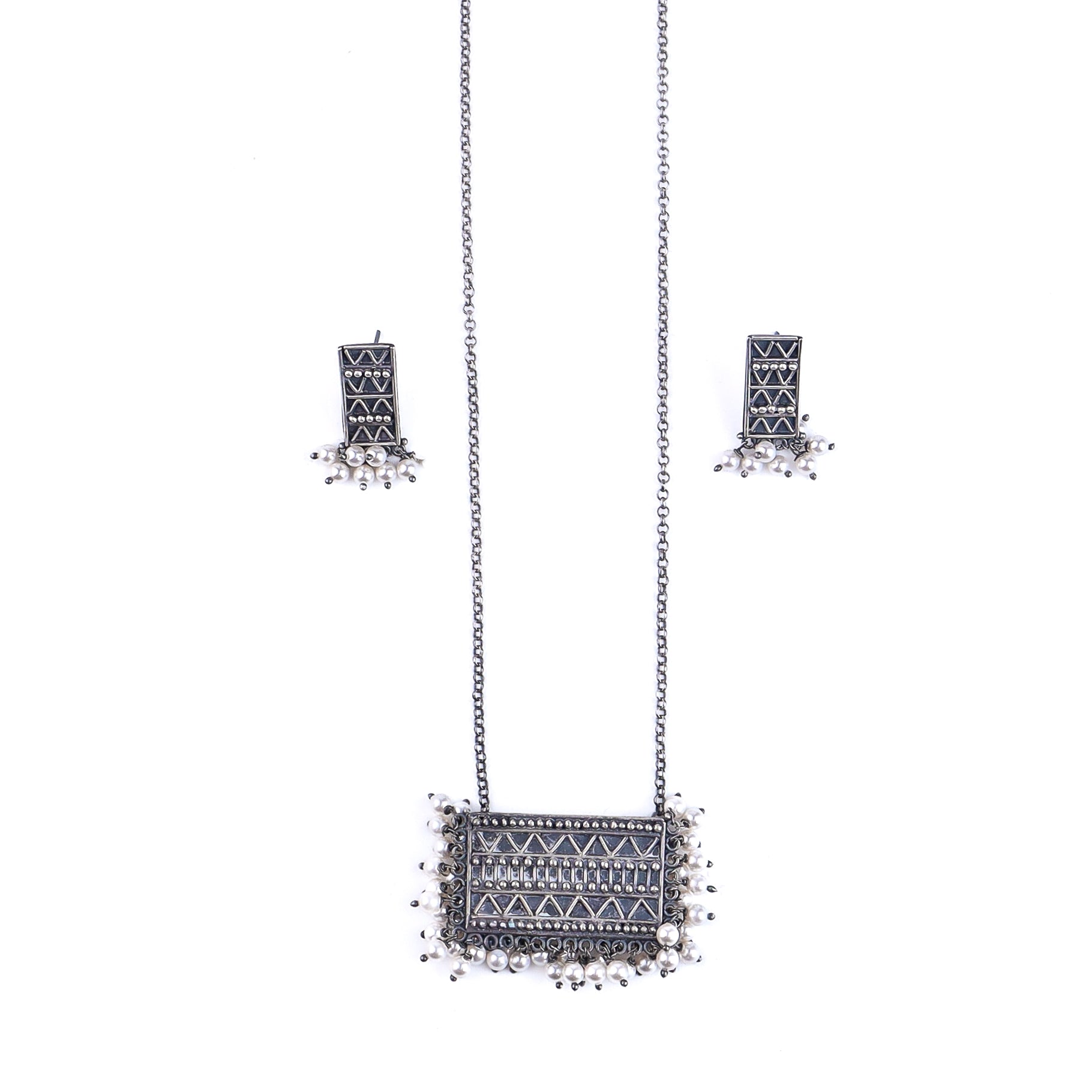 Silver nakshi set with pearls (small)