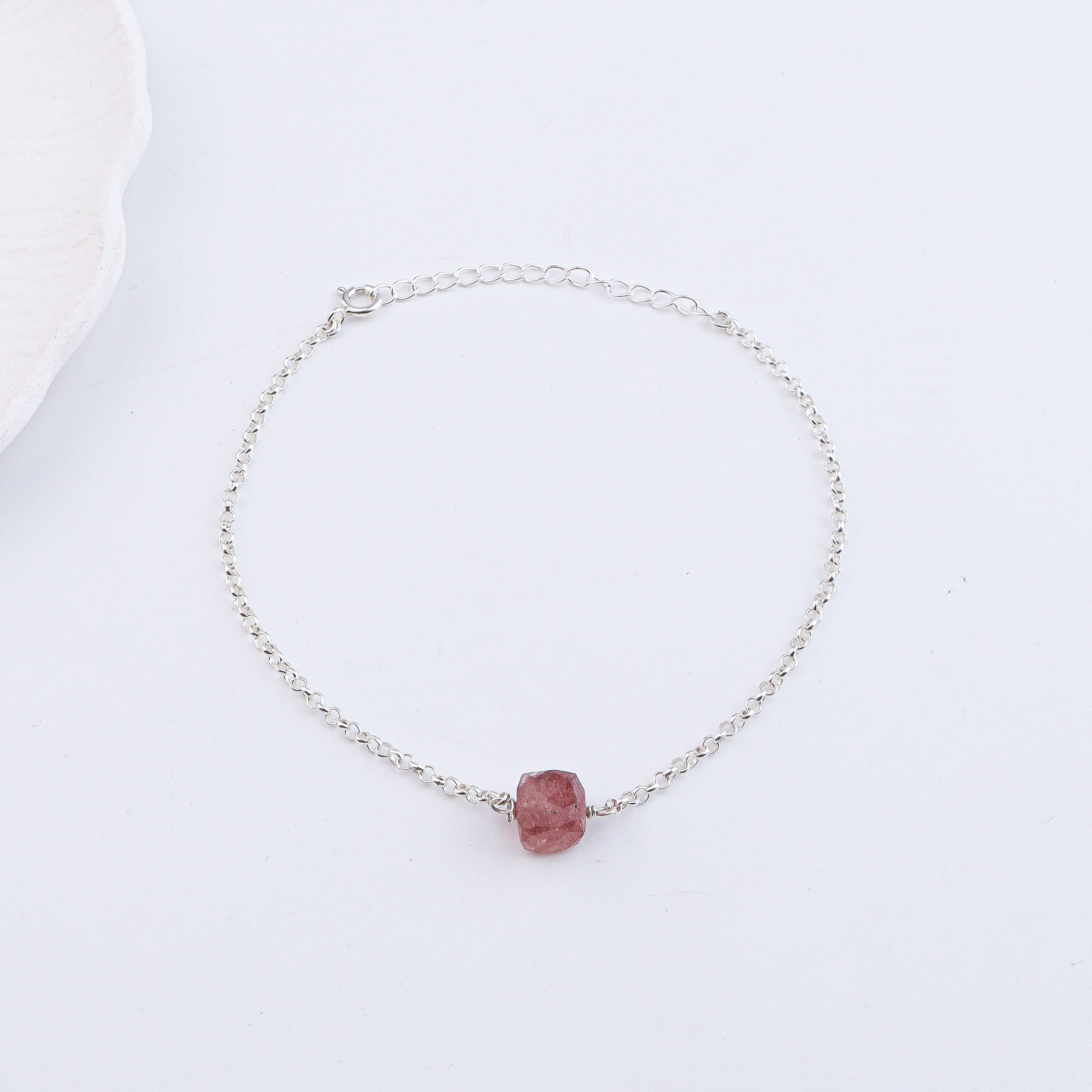 Strawberry Quartz Silver Anklet (Project Handmade)