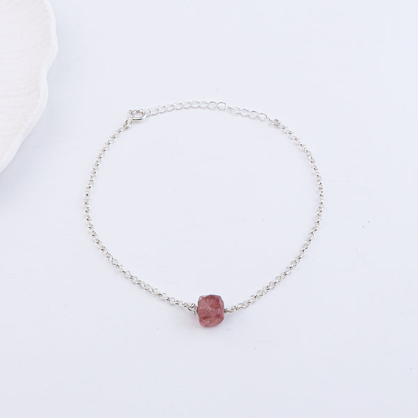 Strawberry Quartz Silver Anklet (Project Handmade)