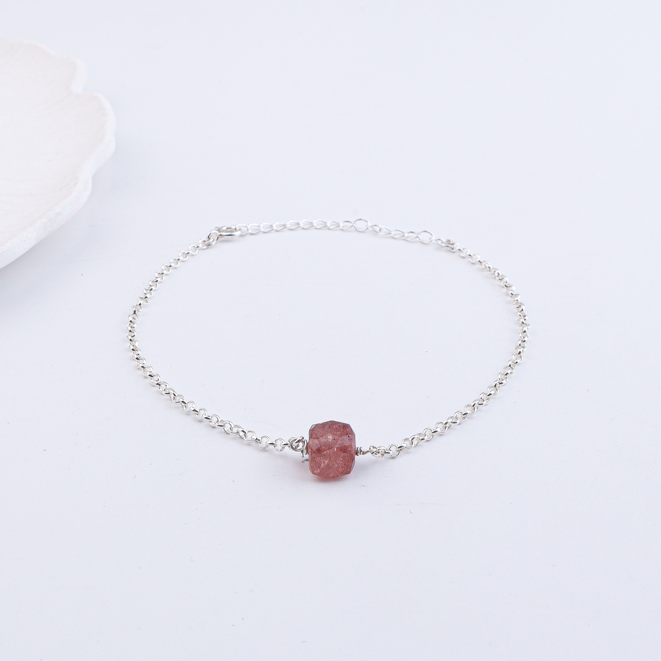Strawberry Quartz Silver Anklet (Project Handmade)