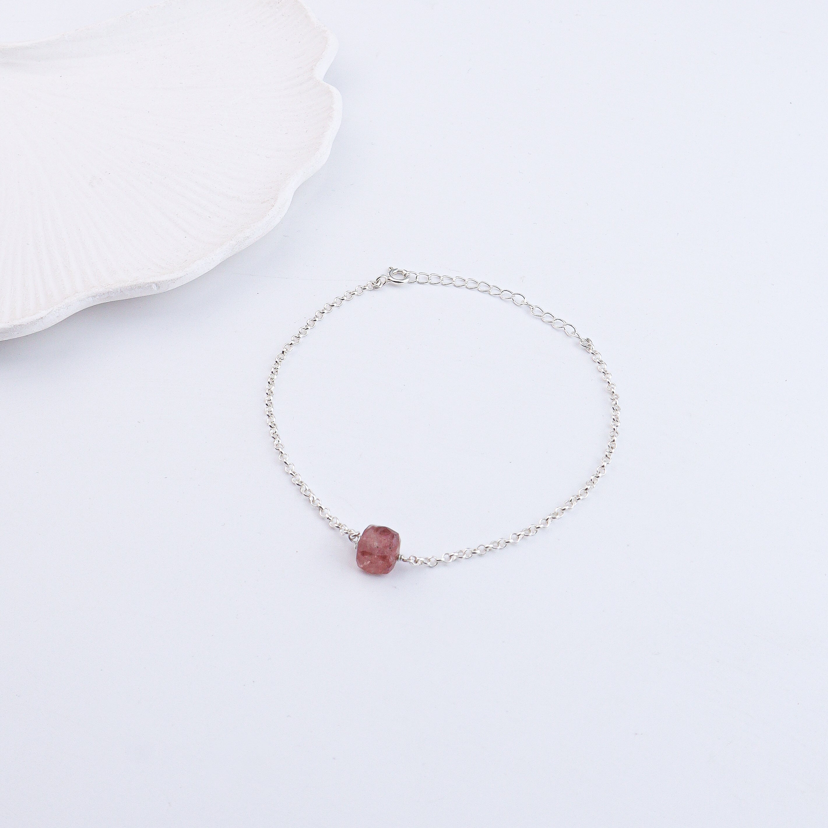 Strawberry Quartz Silver Anklet (Project Handmade)
