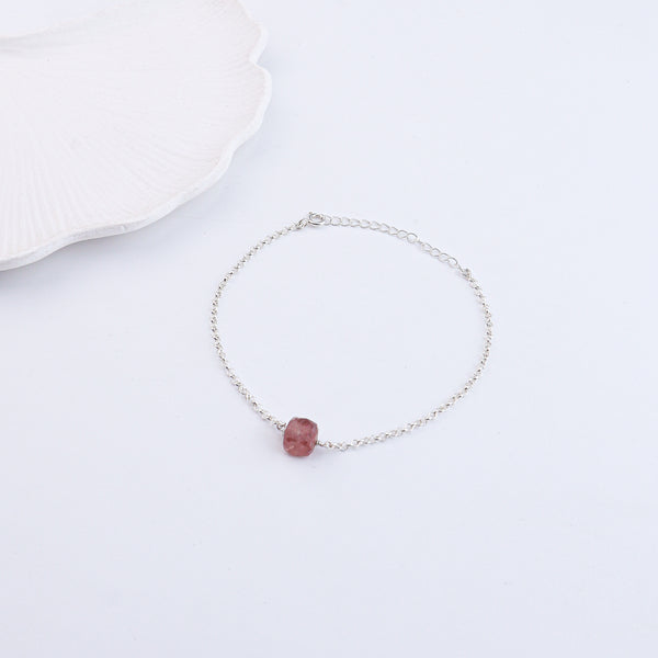 Strawberry Quartz Silver Anklet (Project Handmade)