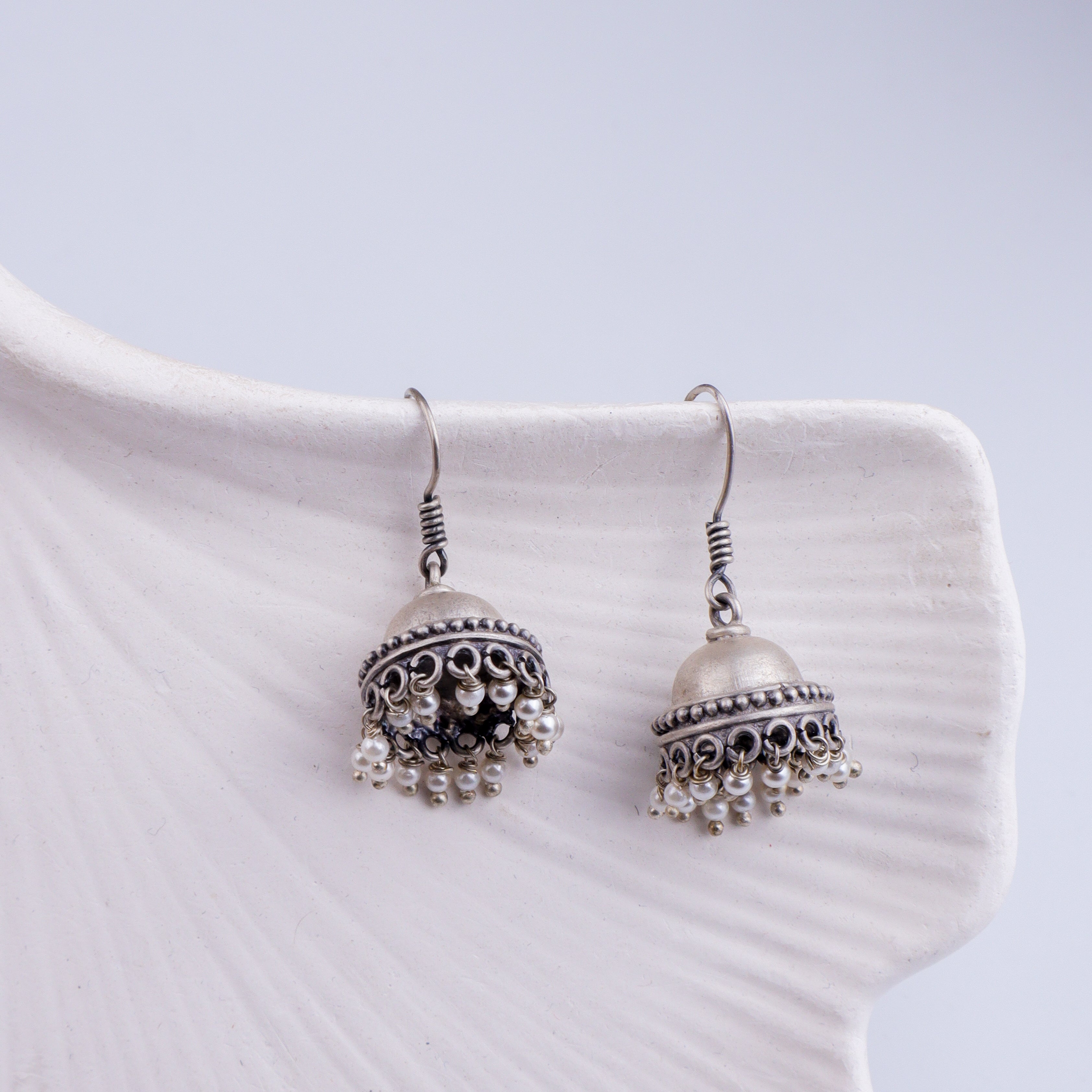 Tiny Silver Jhumki with Pearl Latkan