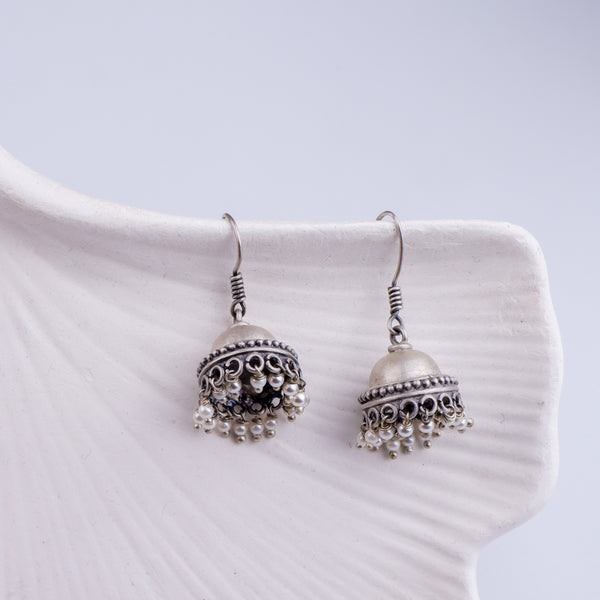 Tiny Silver Jhumki with Pearl Latkan