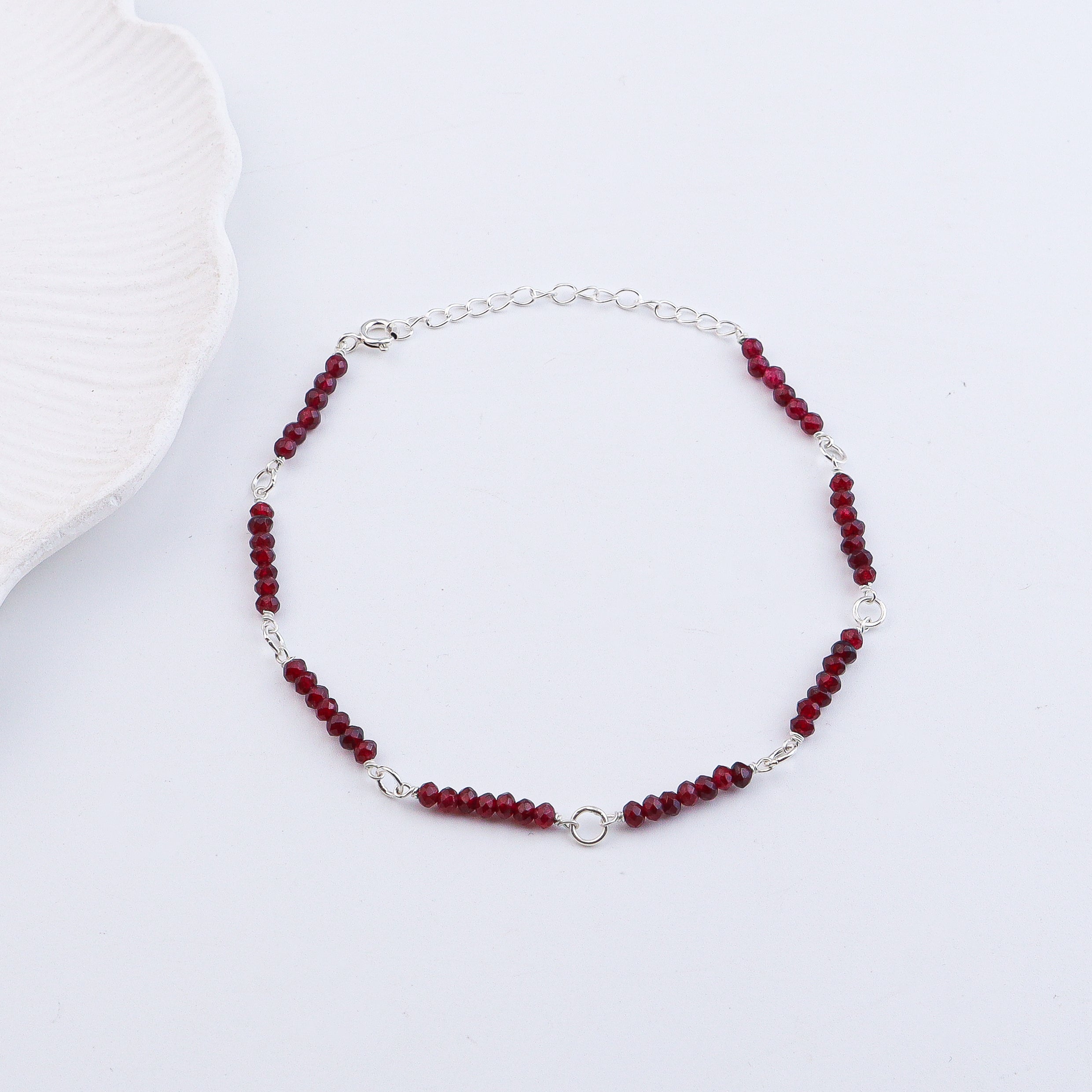 Maroon Jade Silver Anklet (Project Handmade)