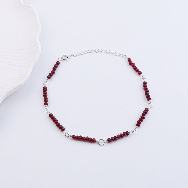 Maroon Jade Silver Anklet (Project Handmade)