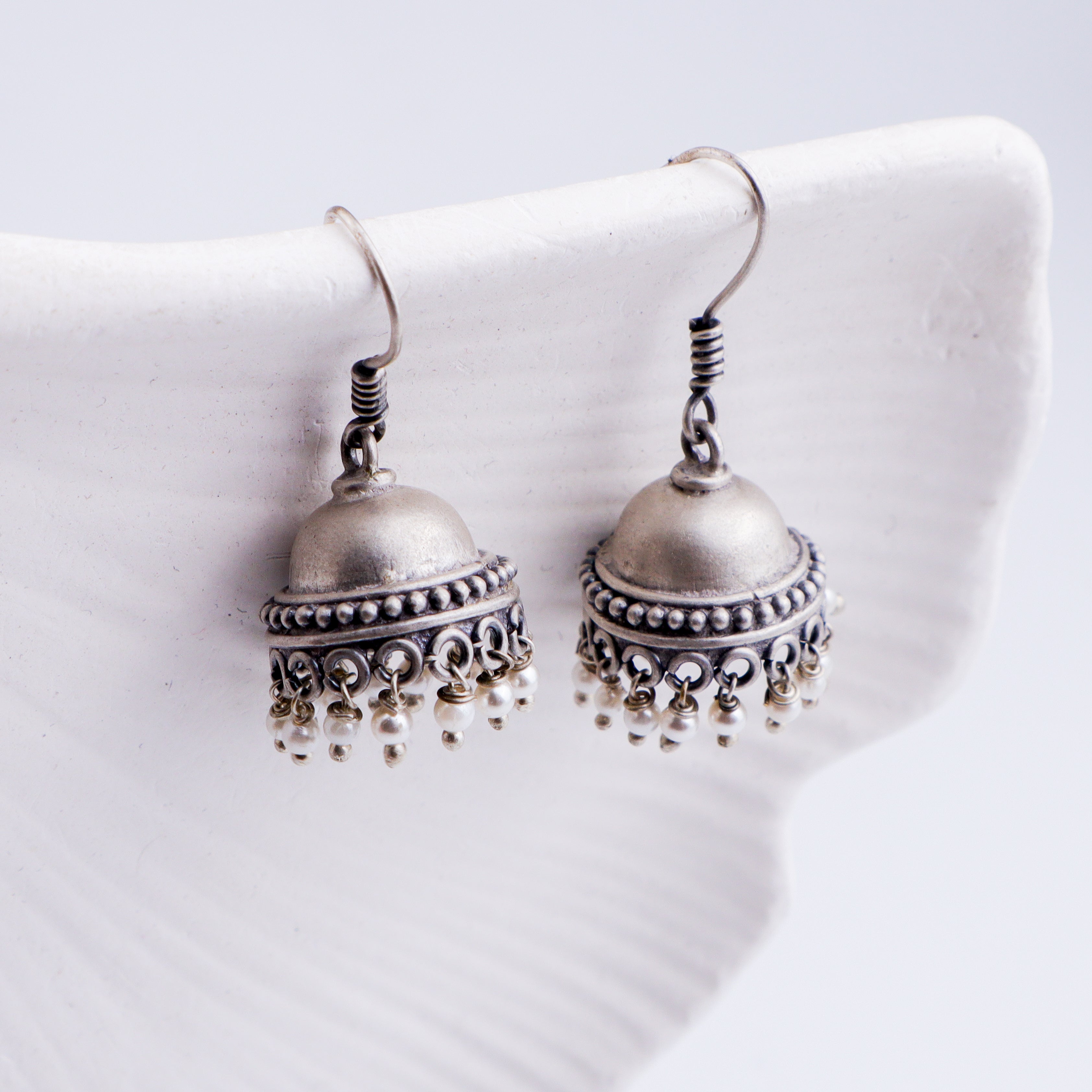 Tiny Silver Jhumki with Pearl Latkan