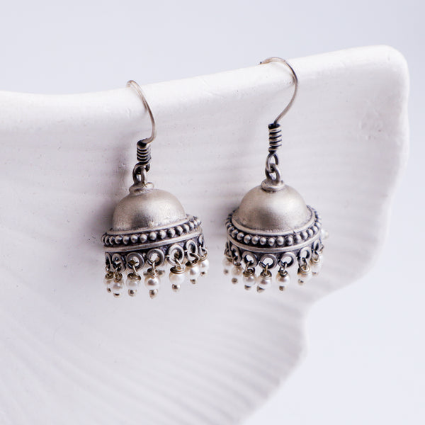 Tiny Silver Jhumki with Pearl Latkan