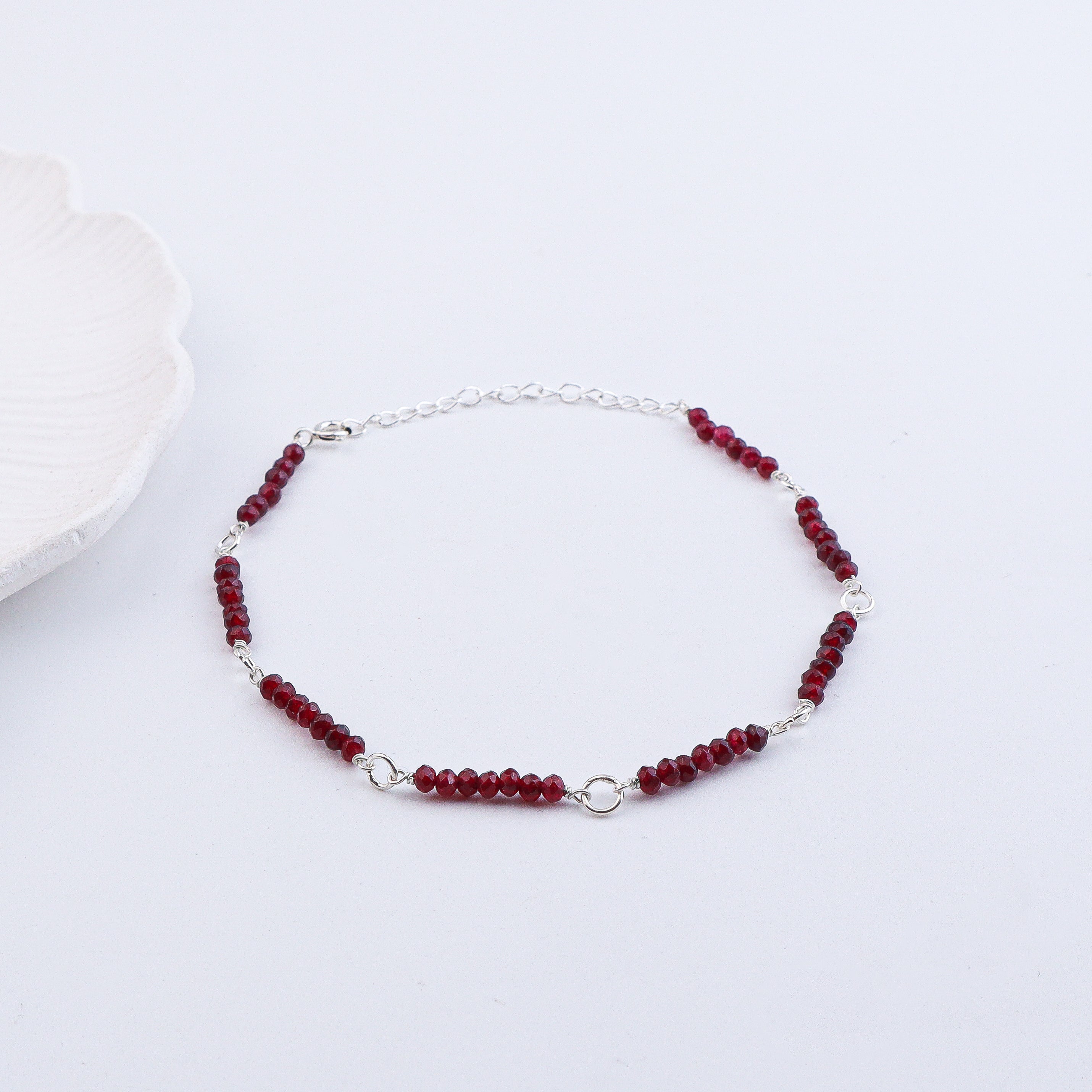 Maroon Jade Silver Anklet (Project Handmade)