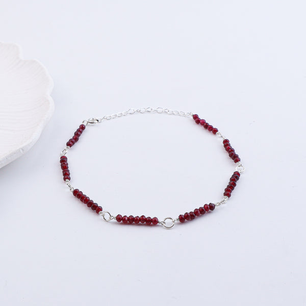 Maroon Jade Silver Anklet (Project Handmade)