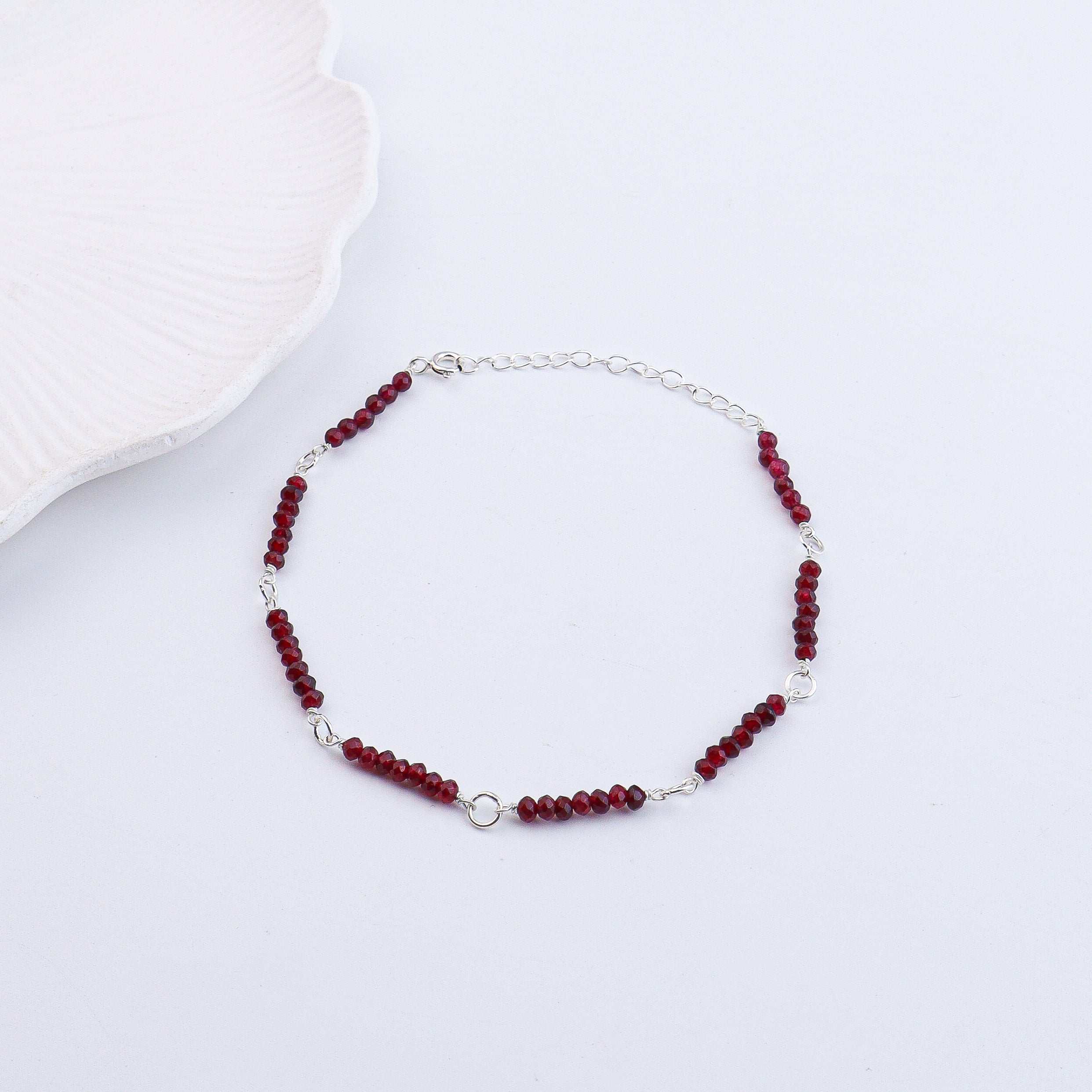 Maroon Jade Silver Anklet (Project Handmade)