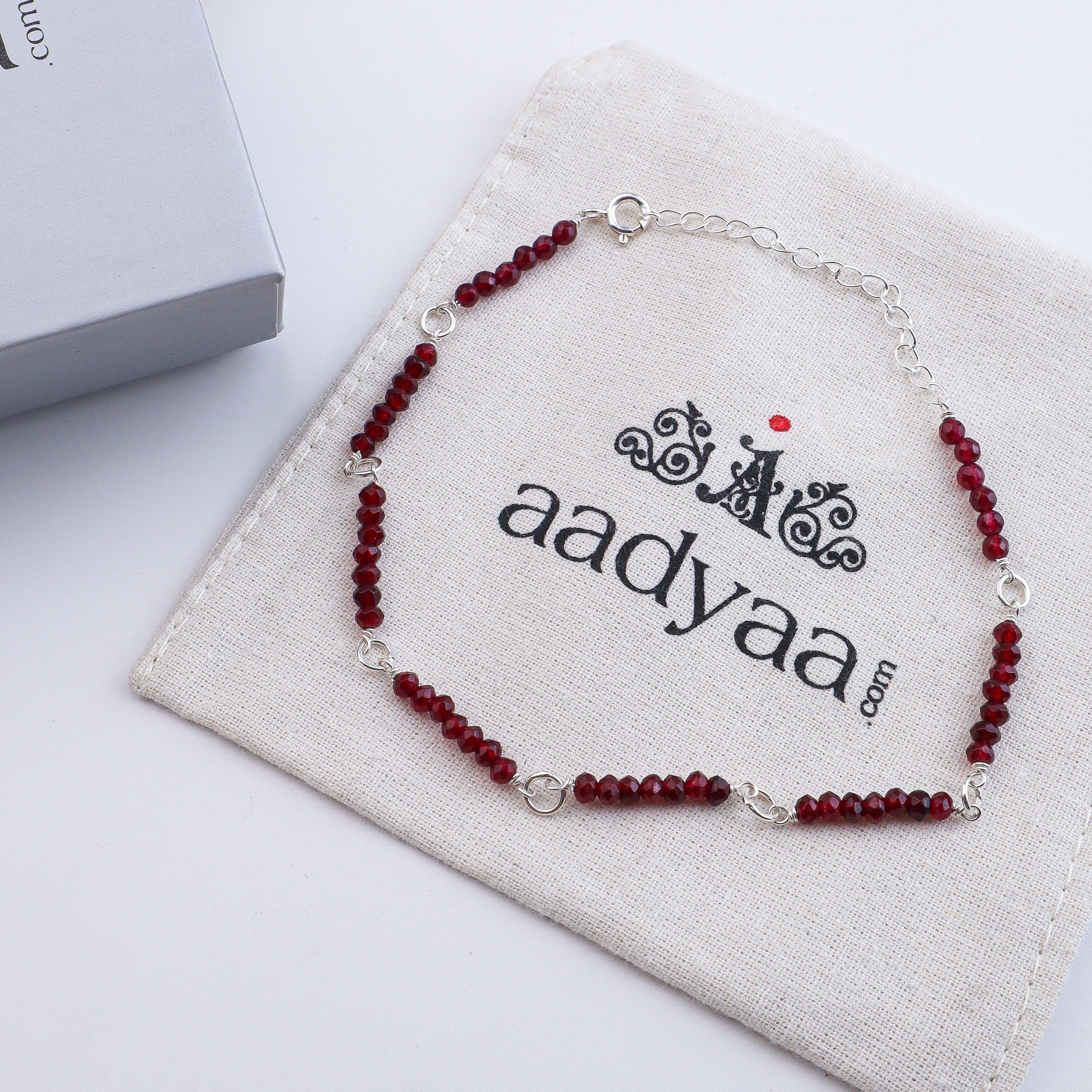 Maroon Jade Silver Anklet (Project Handmade)