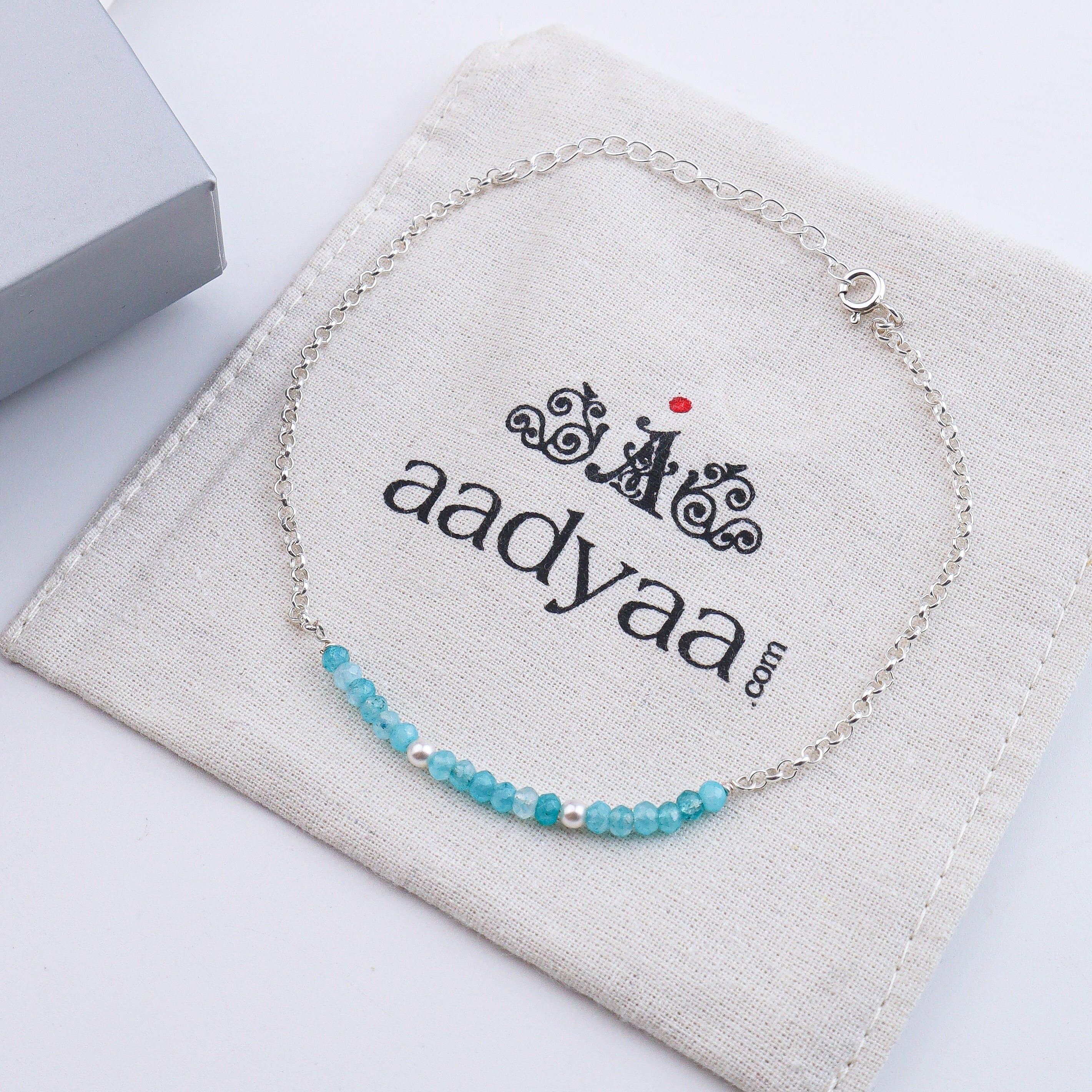 Blue Jade & Pearl Silver Anklet (Project Handmade)