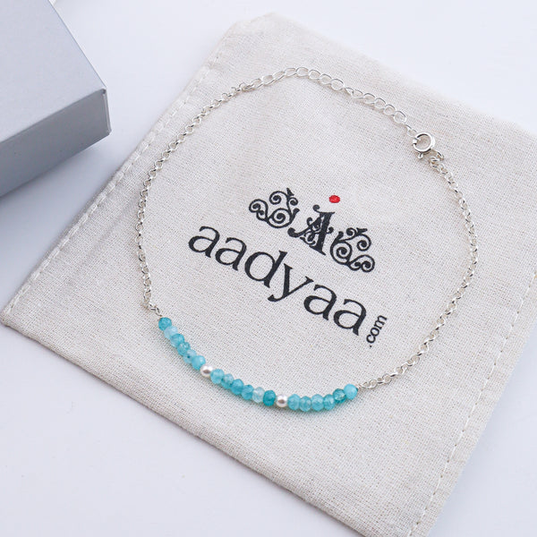 Blue Jade & Pearl Silver Anklet (Project Handmade)