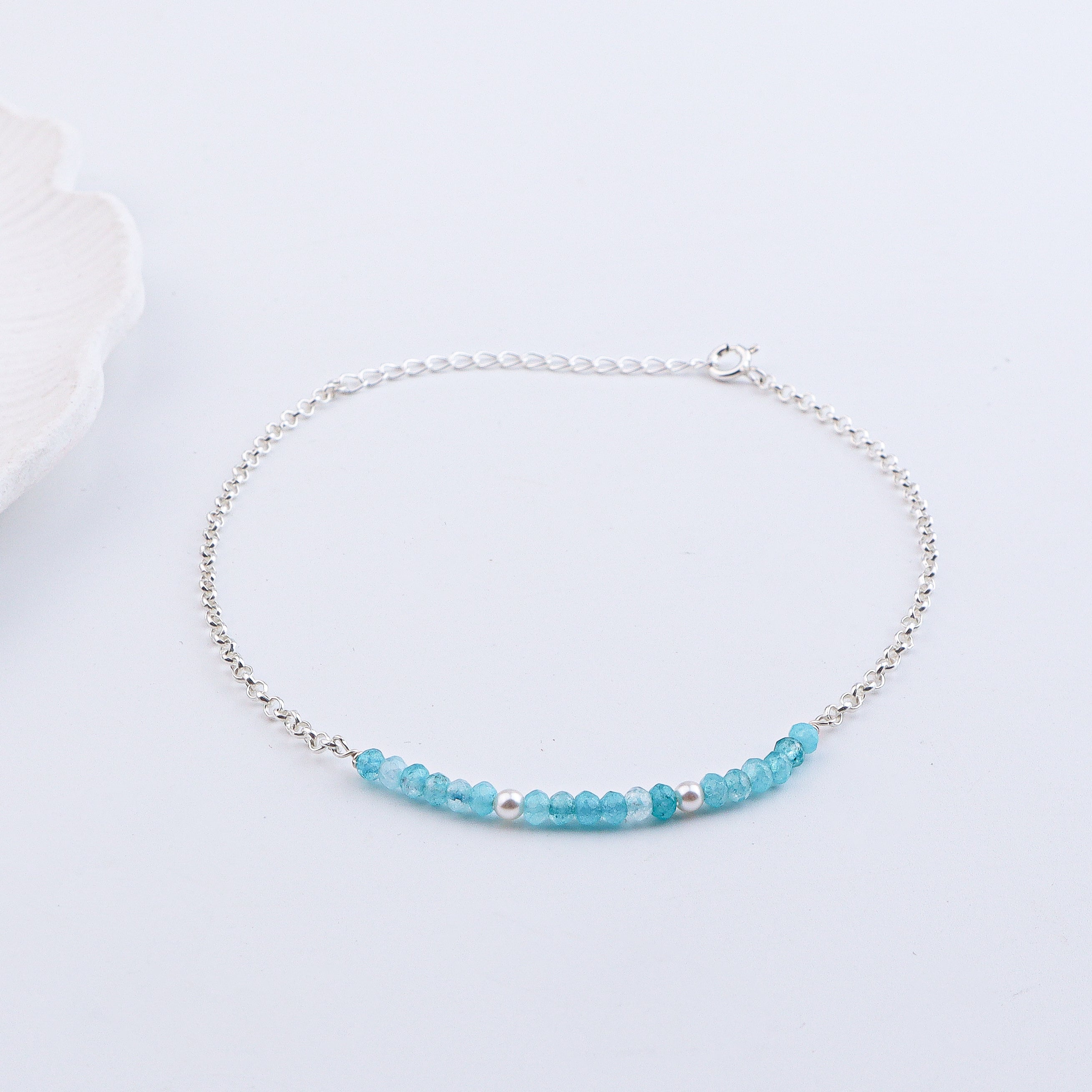 Blue Jade & Pearl Silver Anklet (Project Handmade)