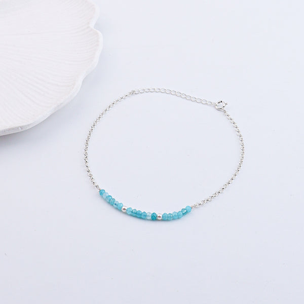 Blue Jade & Pearl Silver Anklet (Project Handmade)