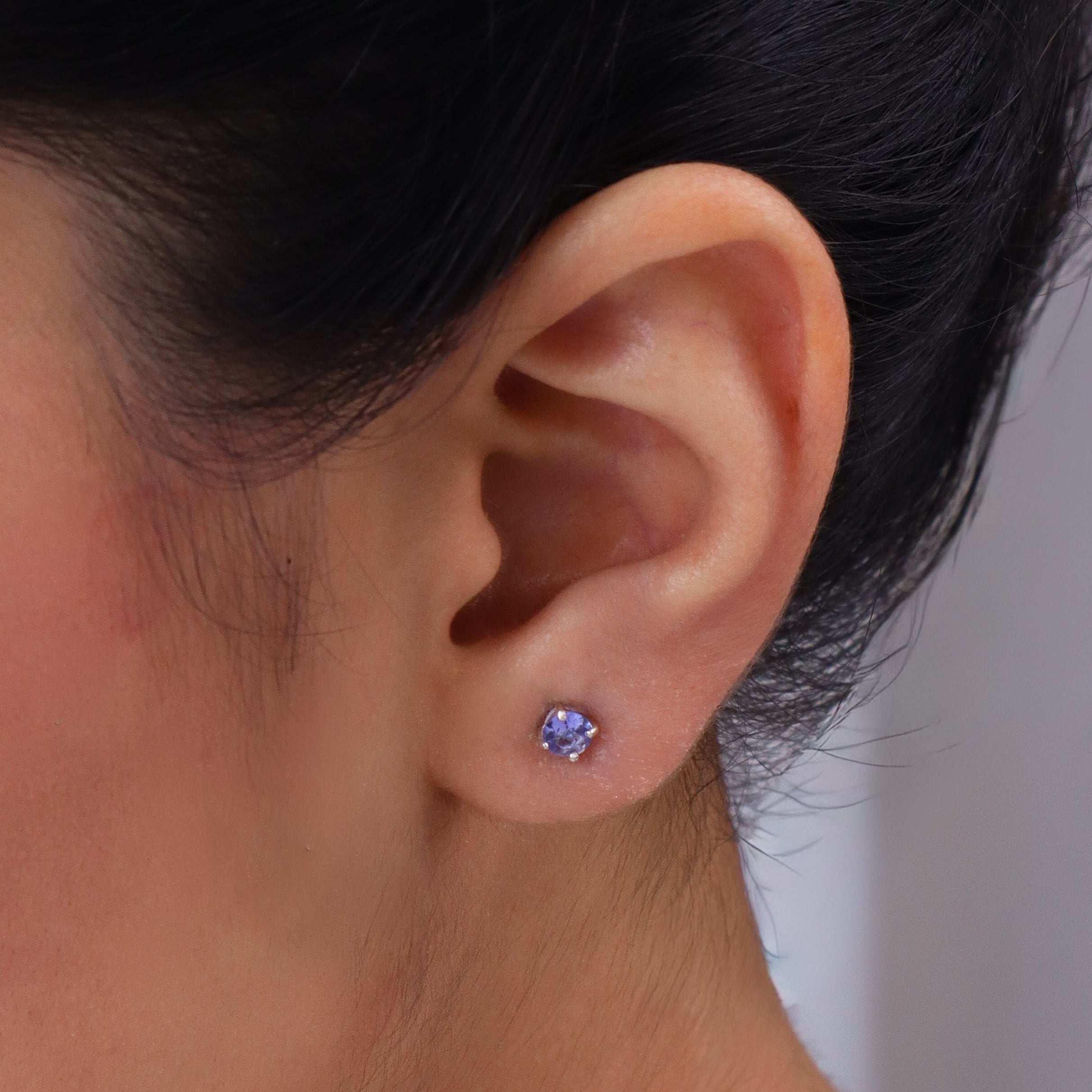 Silver Studs Iolite Stone Earring | CZ | 92.5 Silver