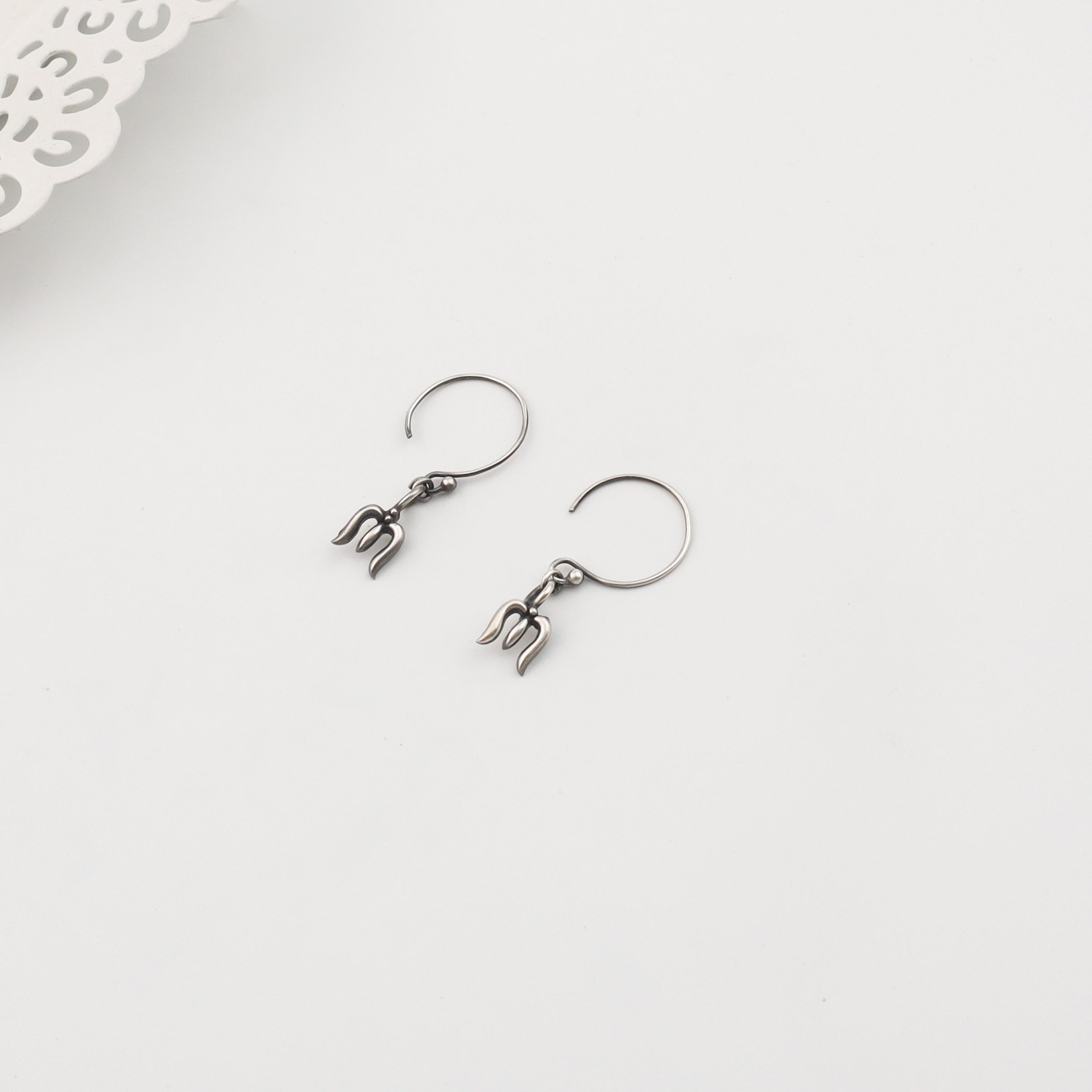 Silver Oxidized Trishul Dangler earring