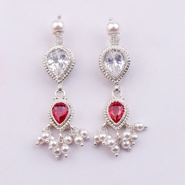 Silver CZ Tanmani Set with Rubies