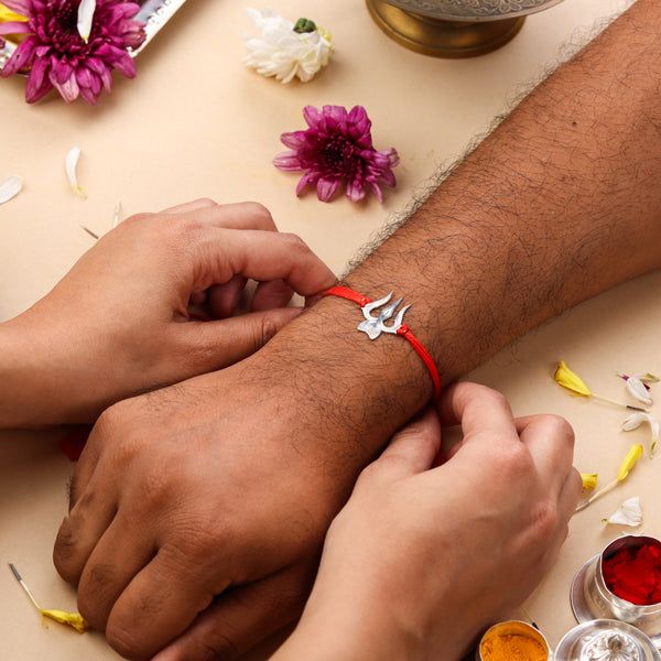 Silver Laser Cut Trishul Rakhi