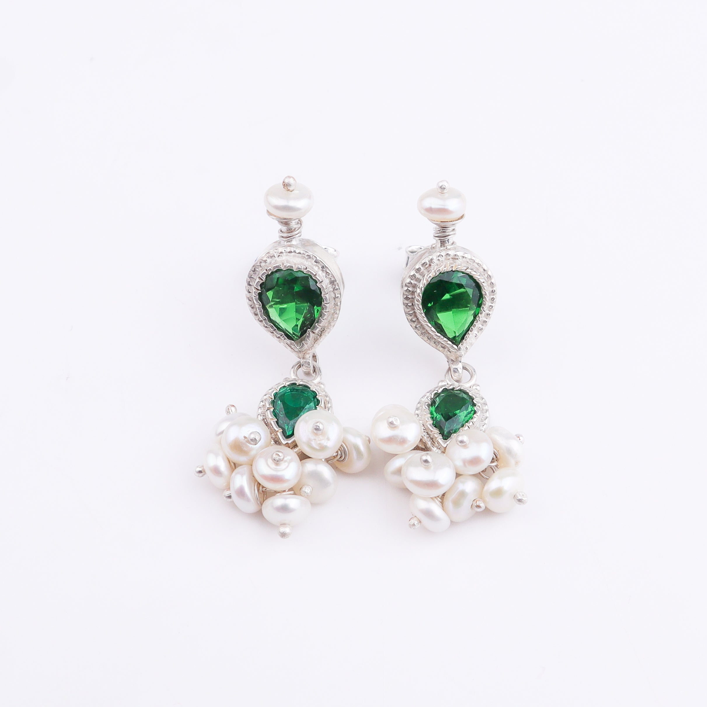 Silver Green CZ Tanmani Set with Freshwater Pearl Ganthan