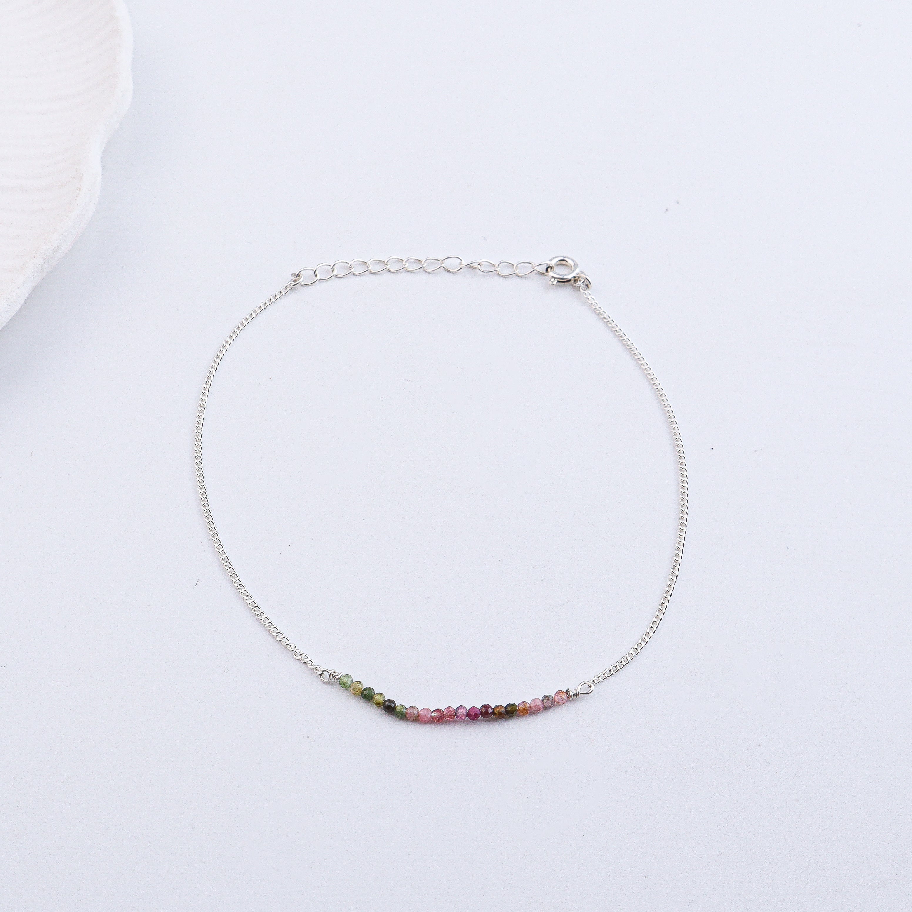 Silver anklet with colorful beads