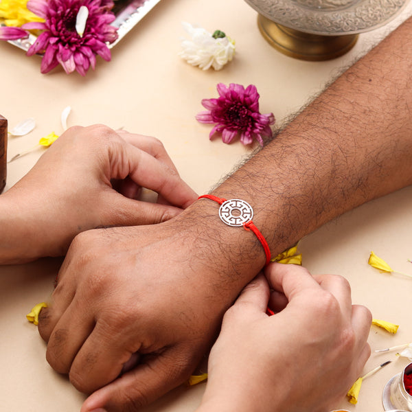 Silver Laser Cut Abstract Filigree Rakhi