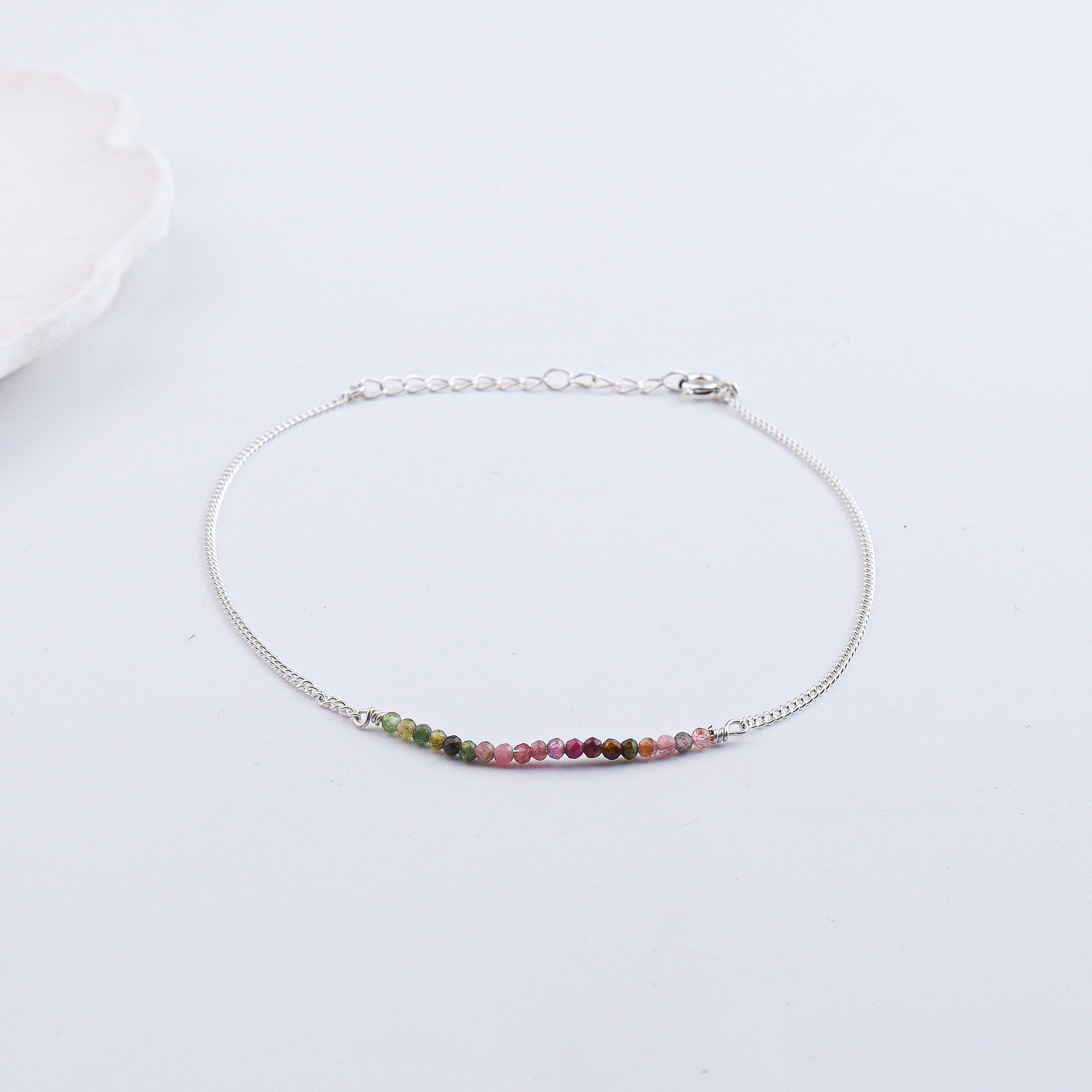 Silver chain anklet with multicolor gemstone beads