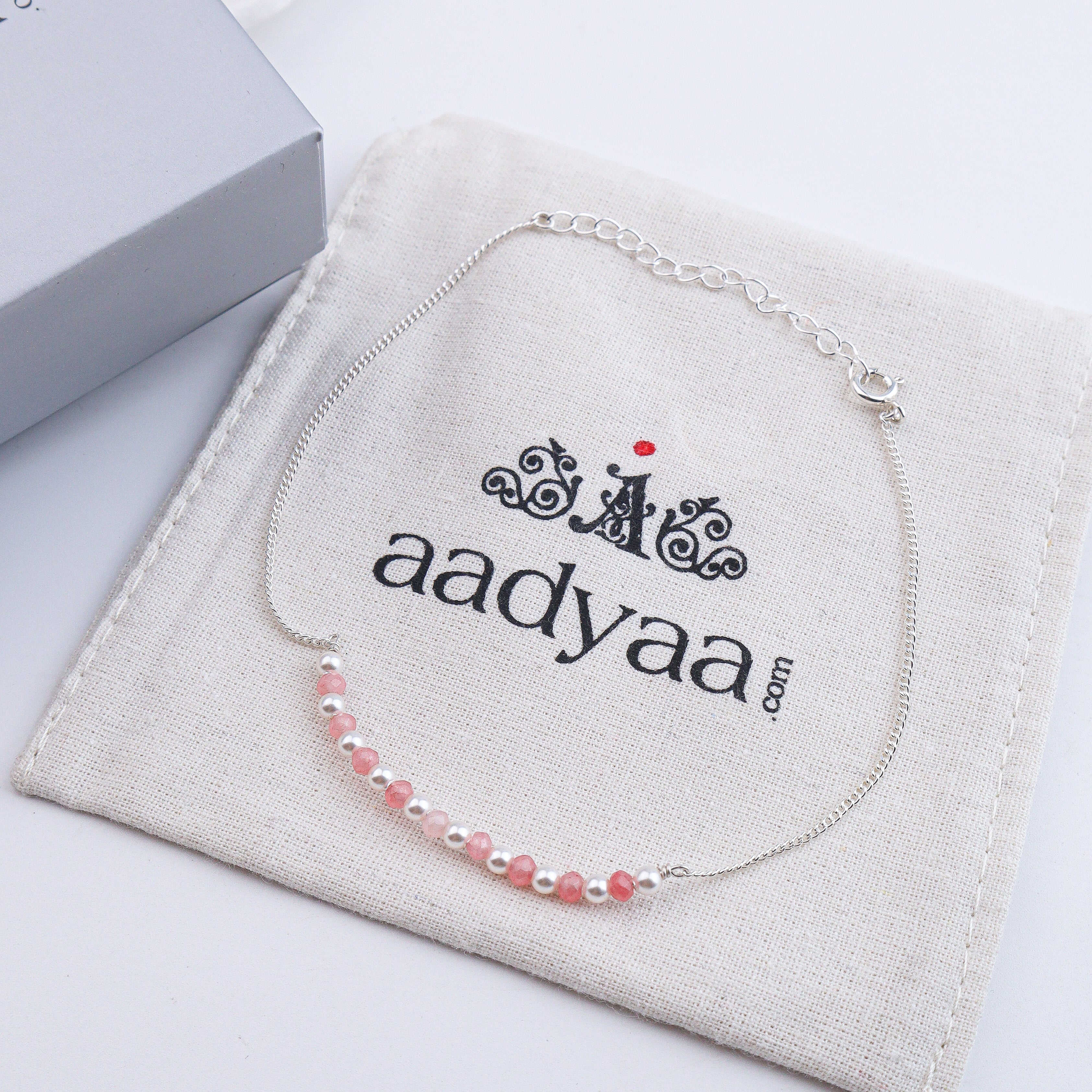 Silver Anklet with Pink Beads and Pearls