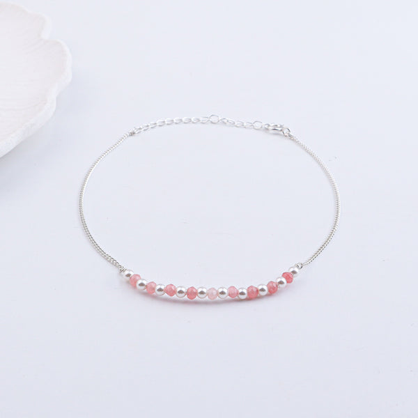 Silver anklet with pink beads and pearls