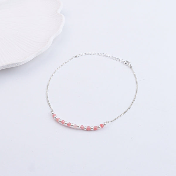 Silver Anklet with Pink and Pearl Beads