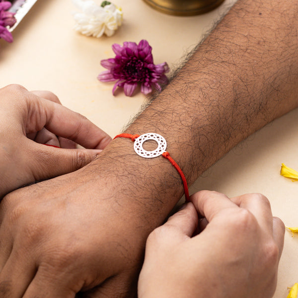 Silver Laser Cut Filigree Round Rakhi