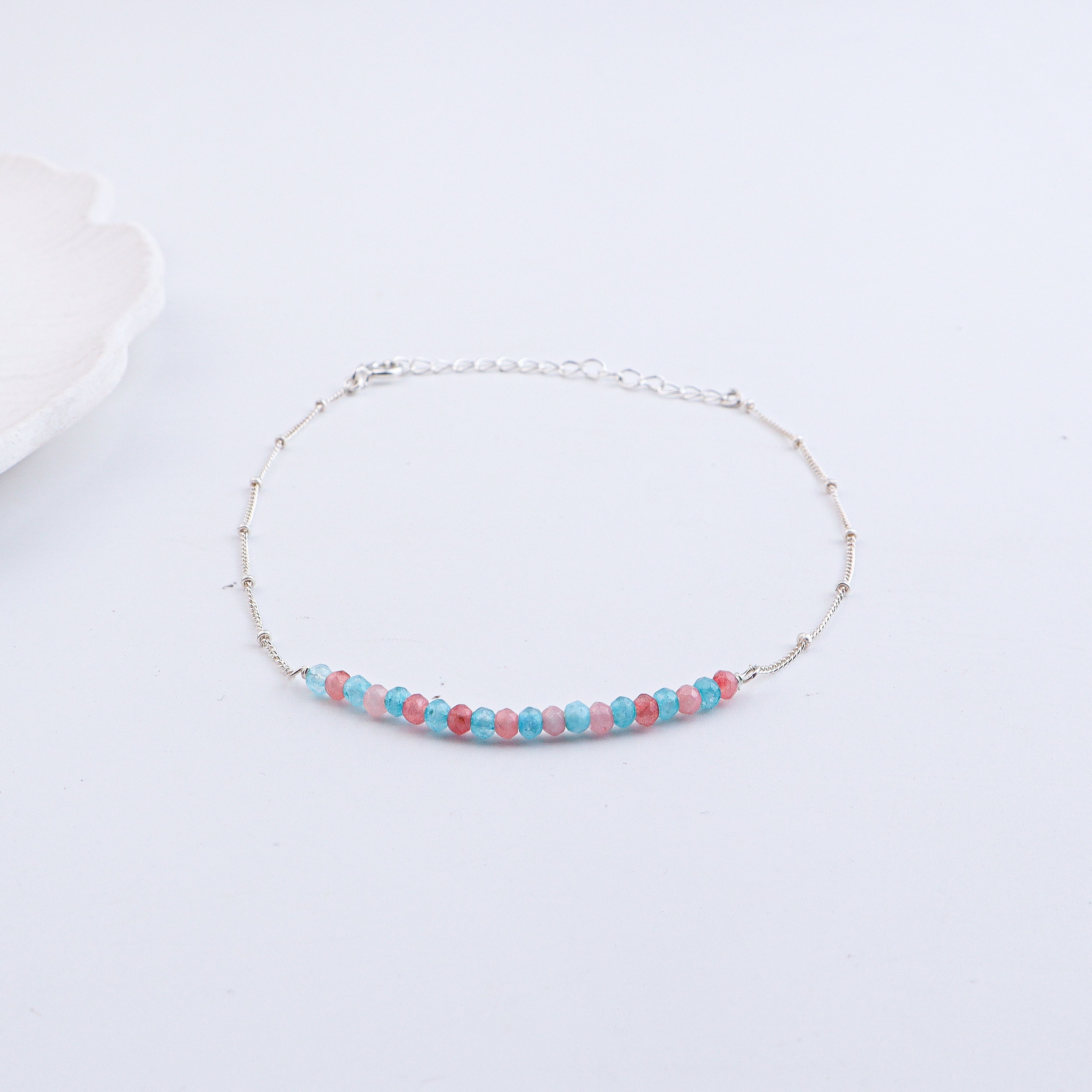 Pink & Blue Jade Silver Anklet (Project Handmade)