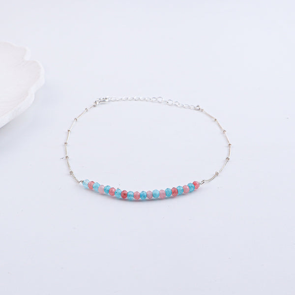 Pink & Blue Jade Silver Anklet (Project Handmade)