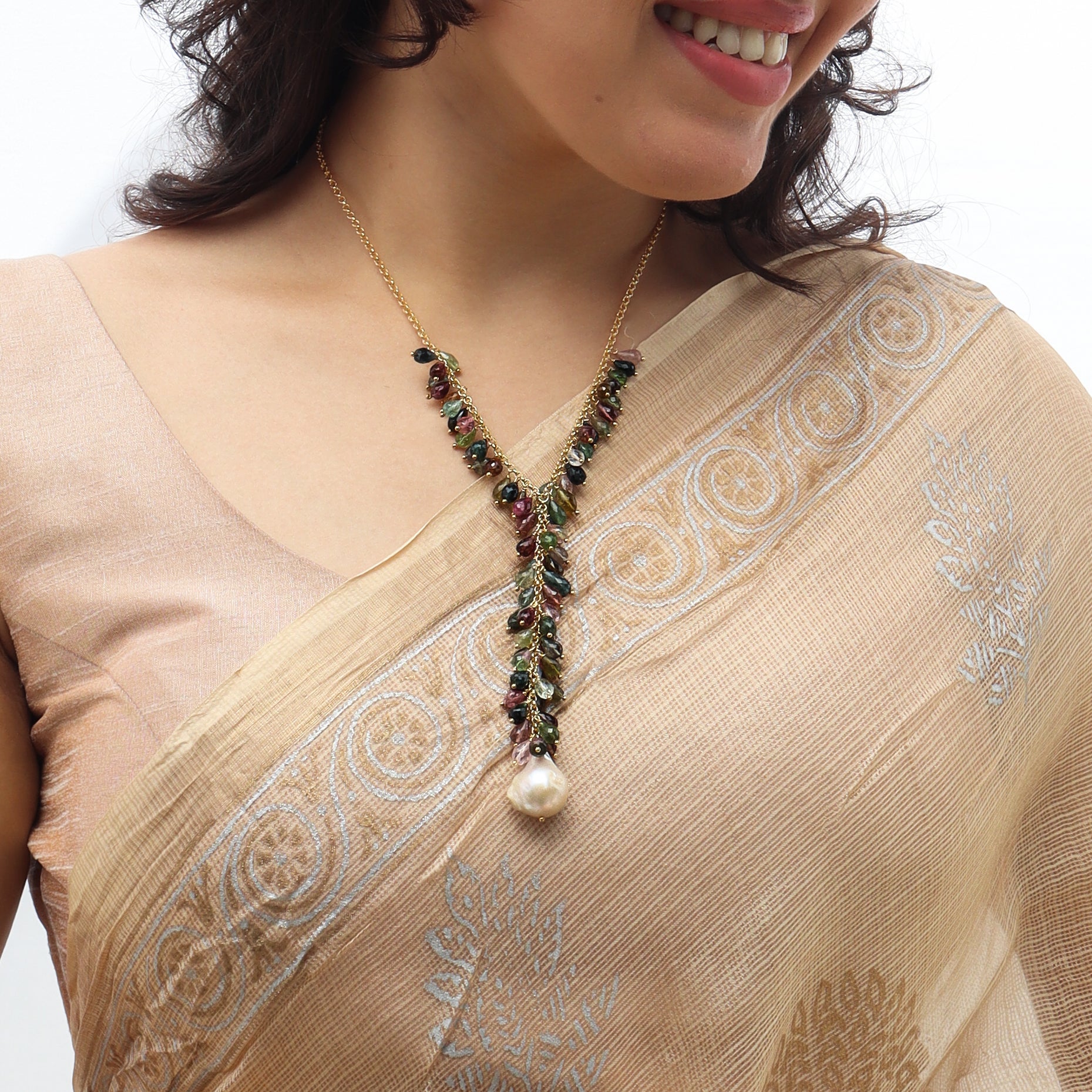 Luxe Necklace Tourmaline,Boroque Pearl and Swarovski Pearls