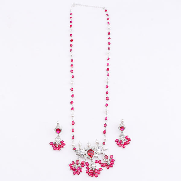 Silver CZ Tanmani Set with Rubies and Pearls