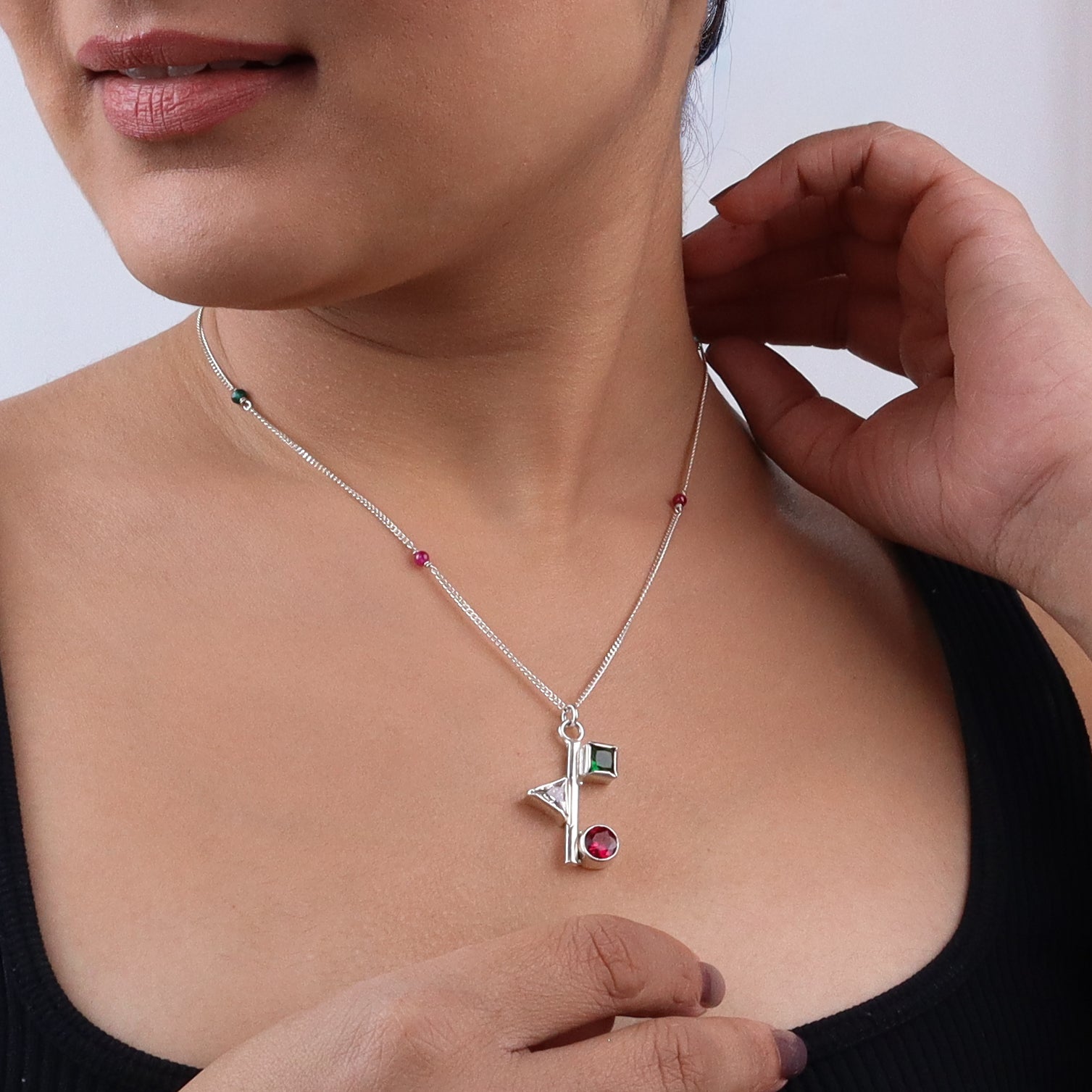 Silver Geometric Stones Necklace | CZ | 92.5 Silver