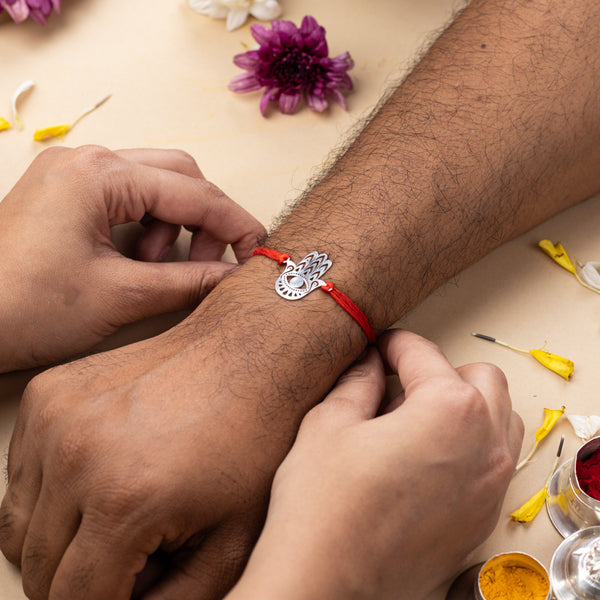 Silver Laser Cut Hamsa Hand Rakhi
