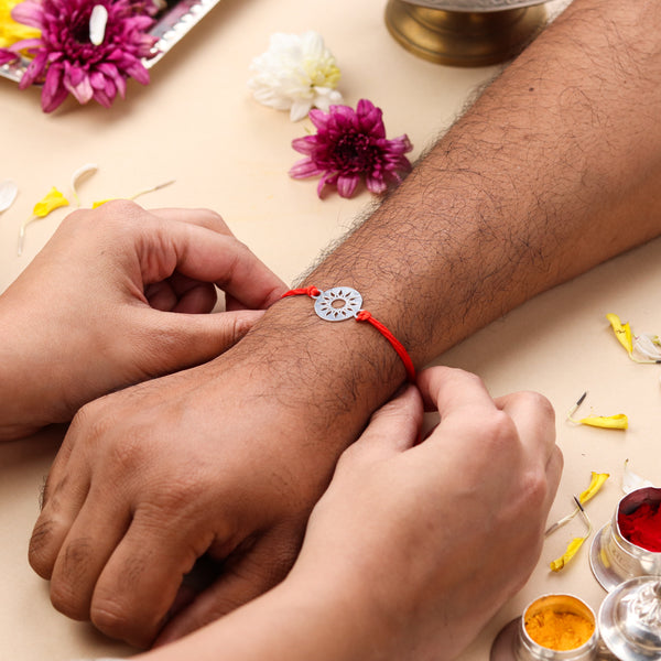 Silver Laser Cut Sun Rakhi