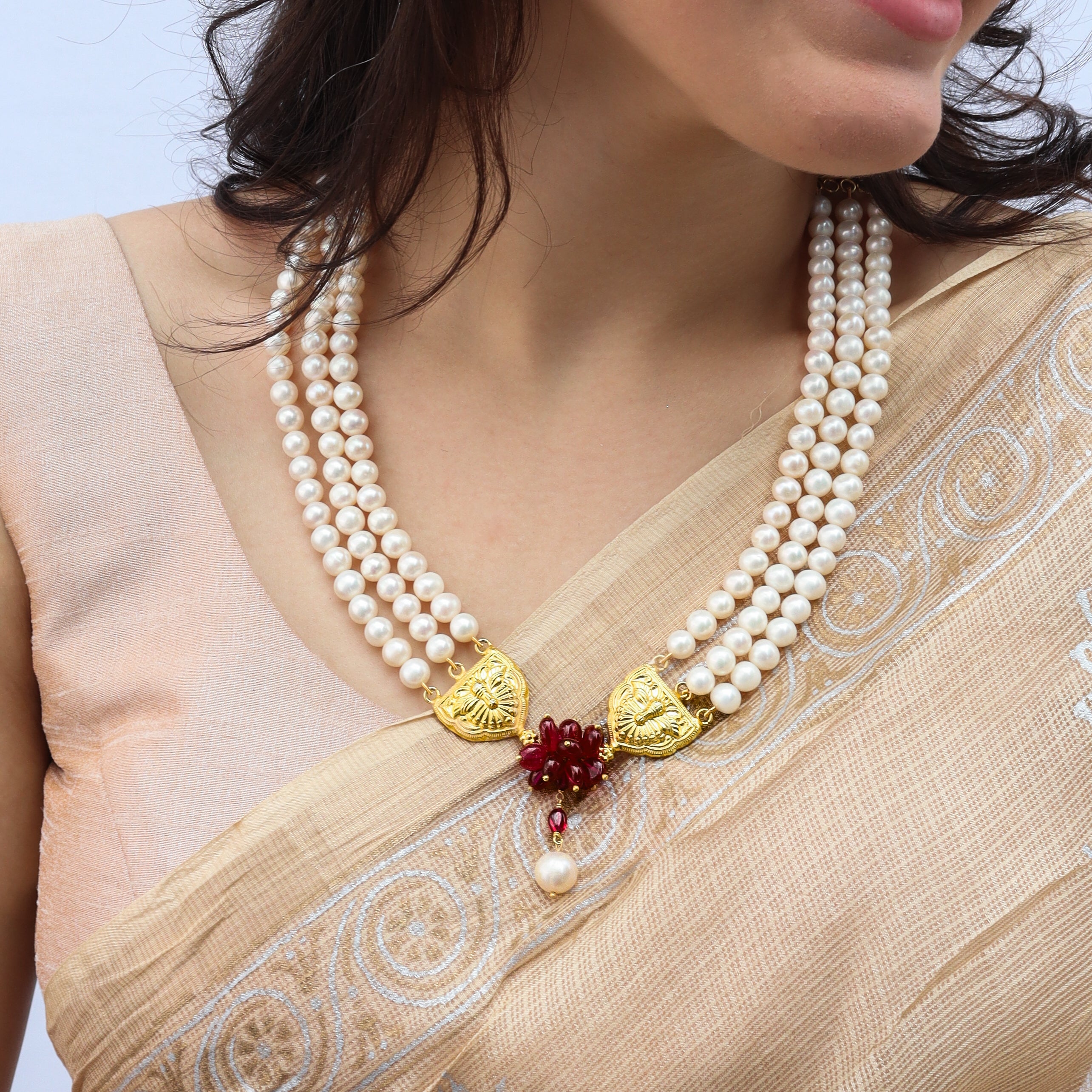 Luxe Necklace - Fresh water Pearls and Ruby