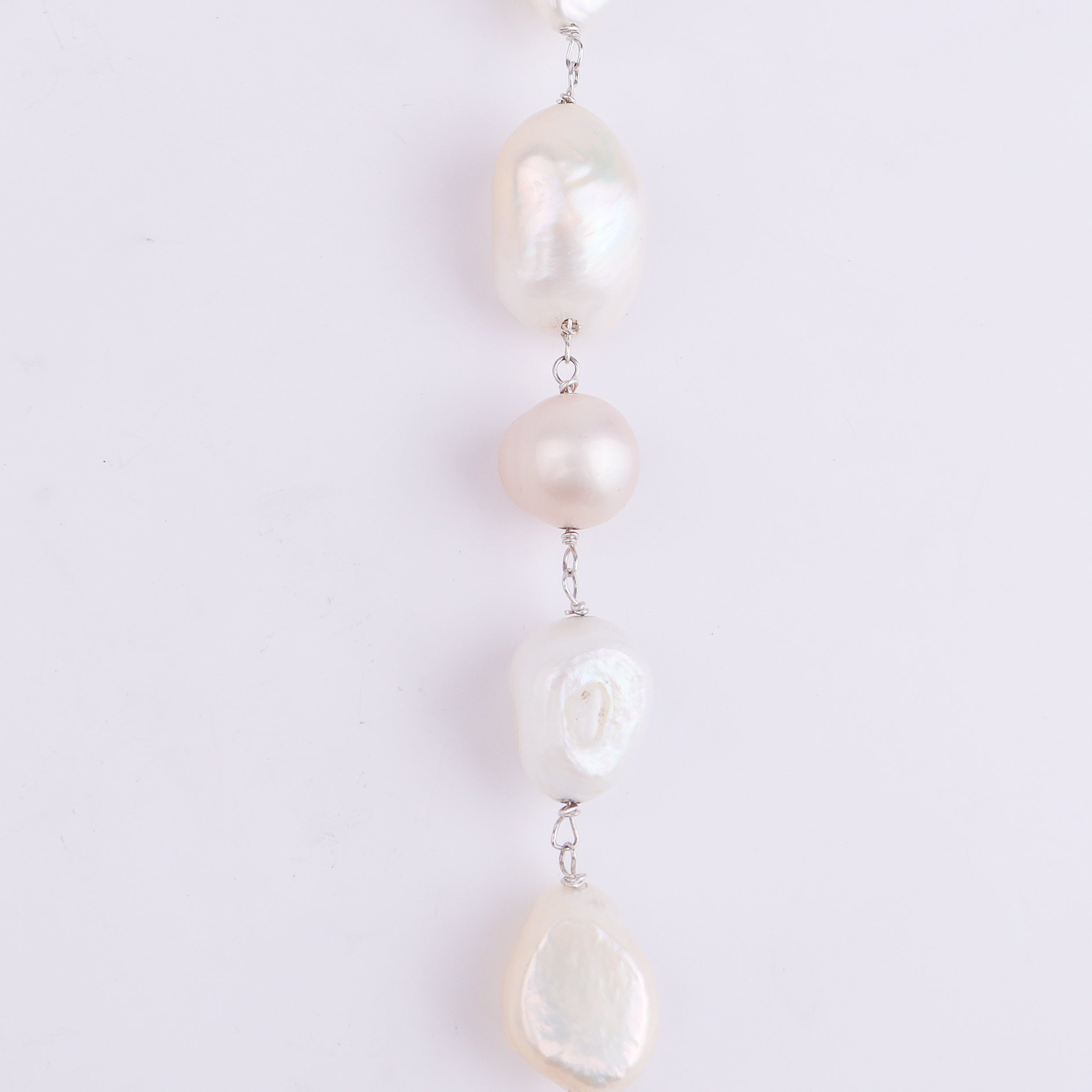 Silver Pink CZ Tanmani Set with Freshwater Pearl Ganthan