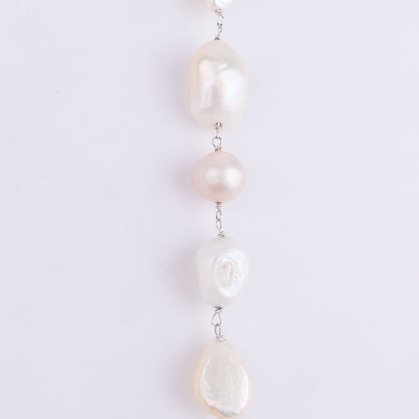 Silver Pink CZ Tanmani Set with Freshwater Pearl Ganthan