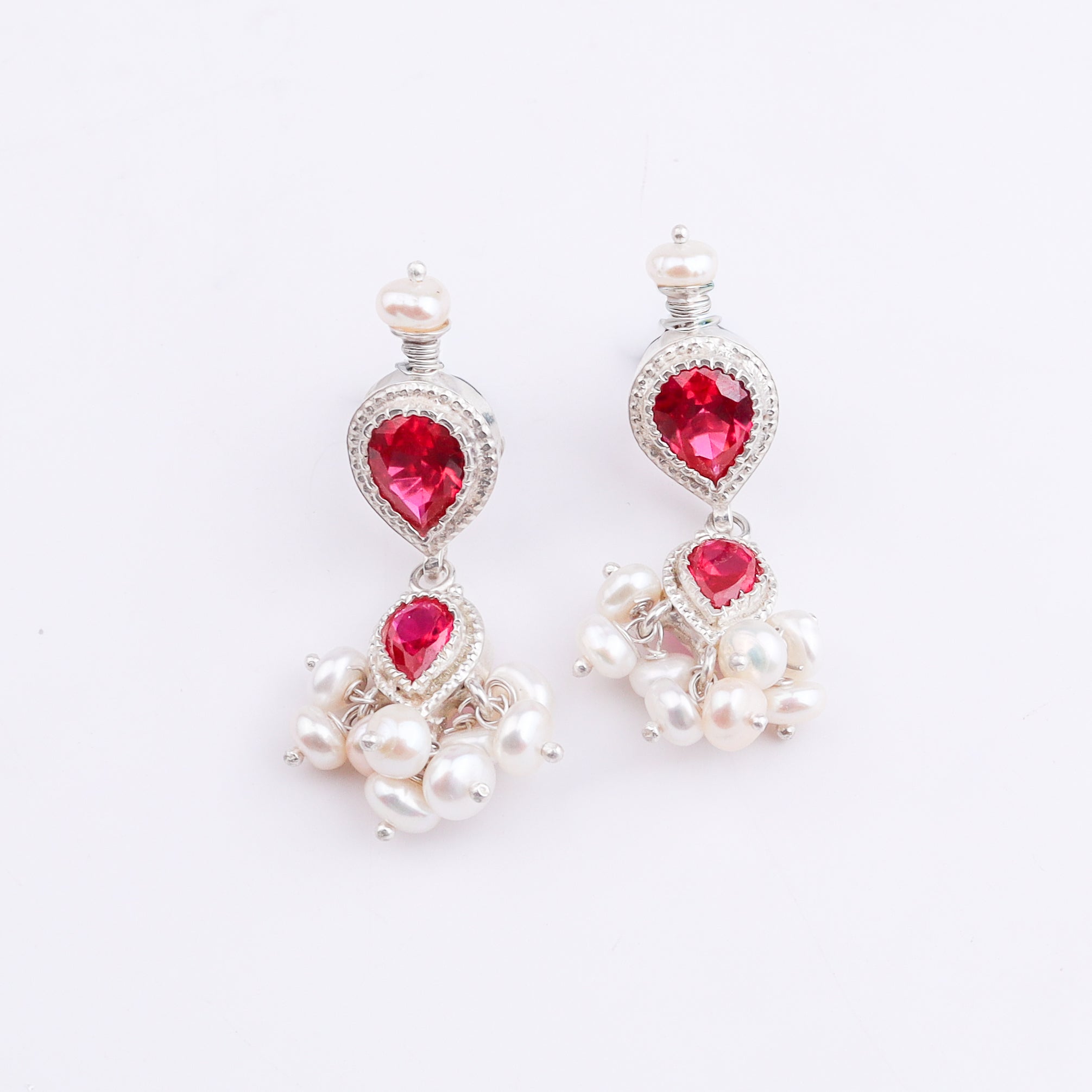 Silver Pink CZ Tanmani Set with Freshwater Pearl Ganthan