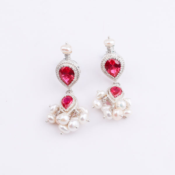 Silver Pink CZ Tanmani Set with Freshwater Pearl Ganthan
