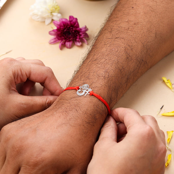 Silver Laser Cut 'अ' Akshar Rakhi in Devnagari