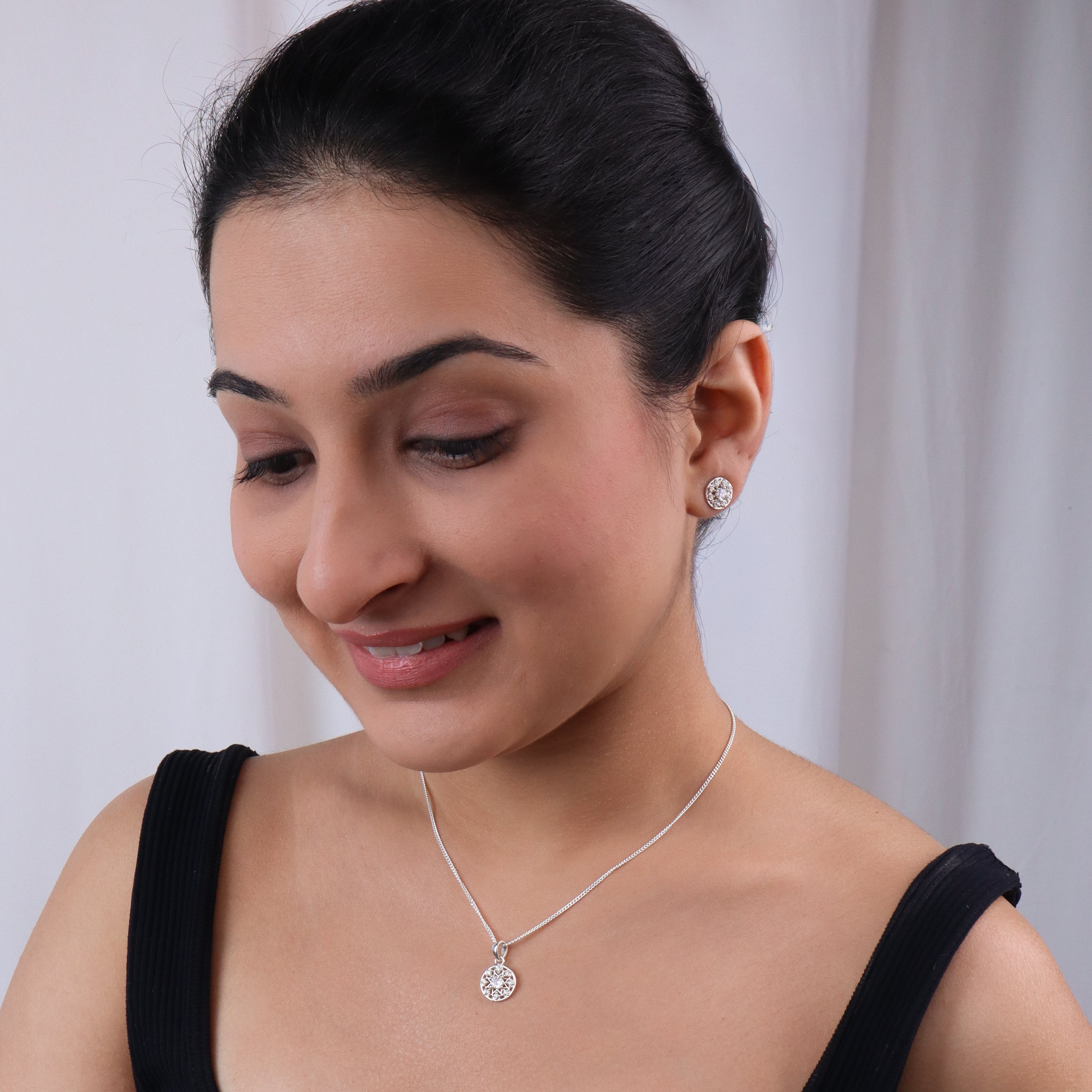 Studded Set With Chain | CZ | 92.5 Silver