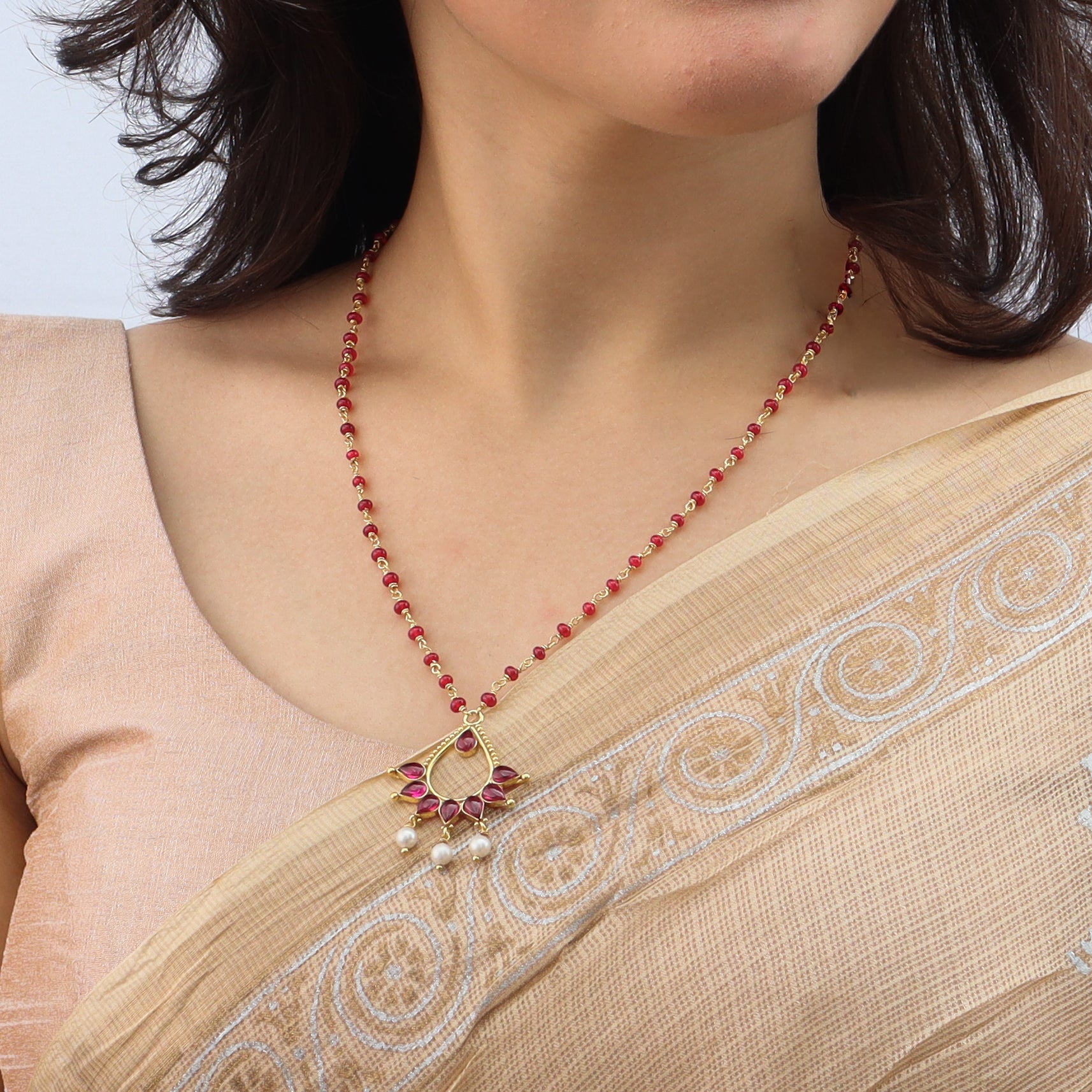 Silver Ganthan Necklace with Ruby | 92.5 Silver | 22K Gold Plated