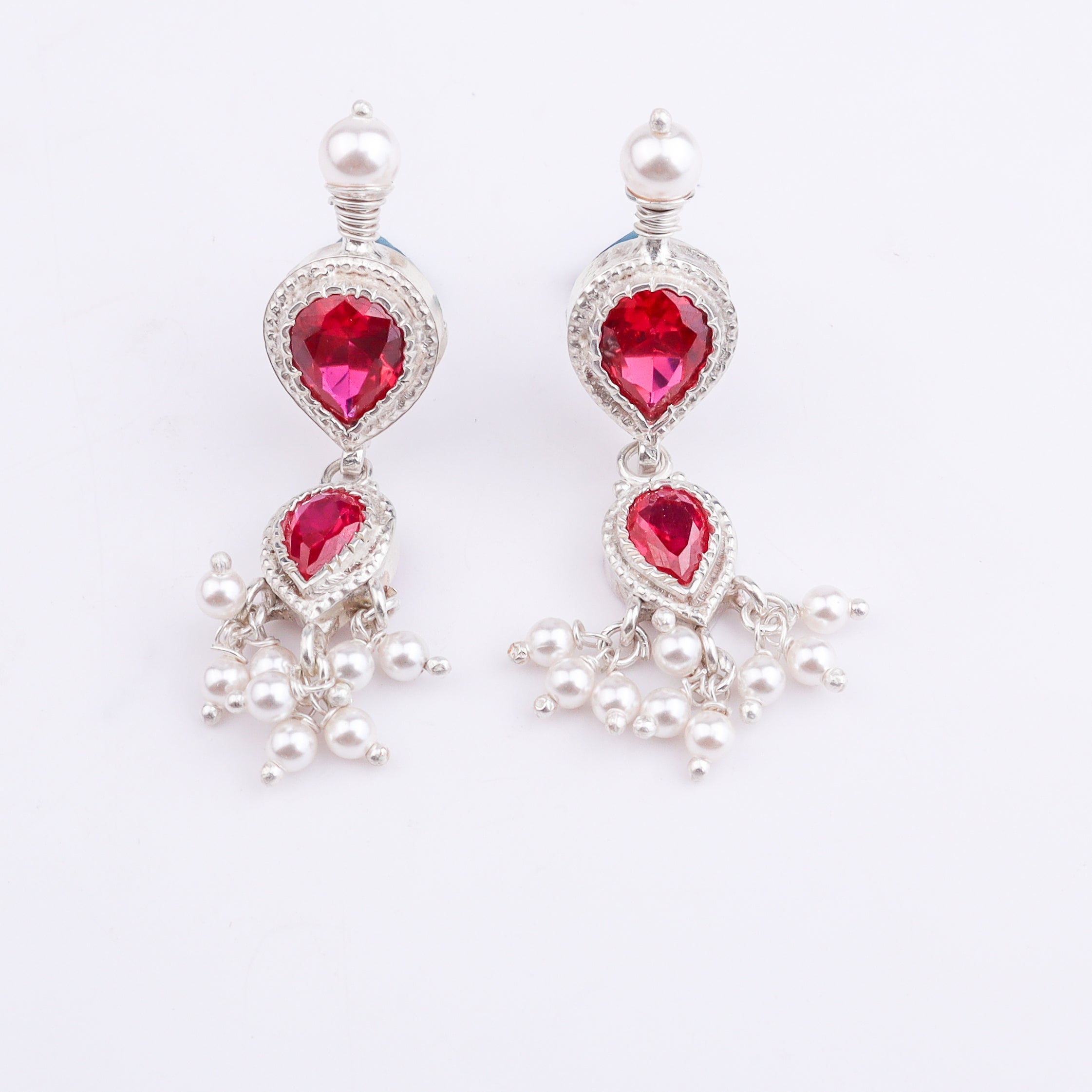 Silver Pink CZ Tanmani Set with Pearls