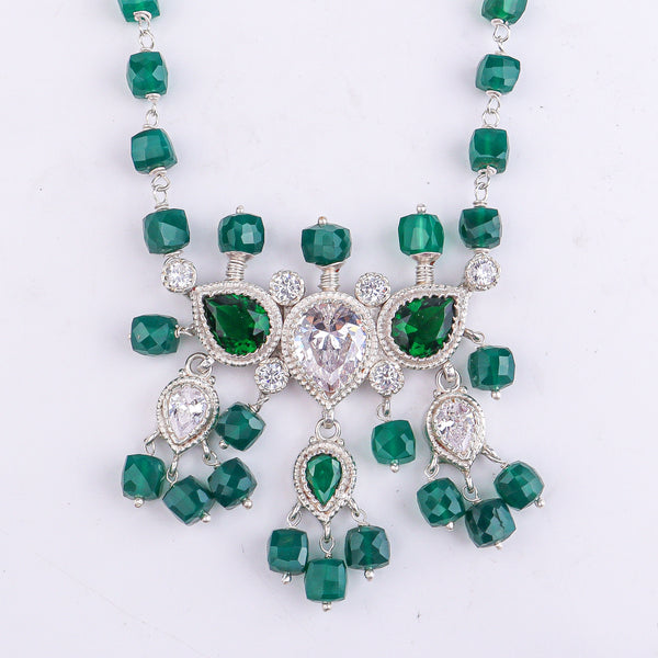 Silver CZ Tanmani Set with Green Onyx