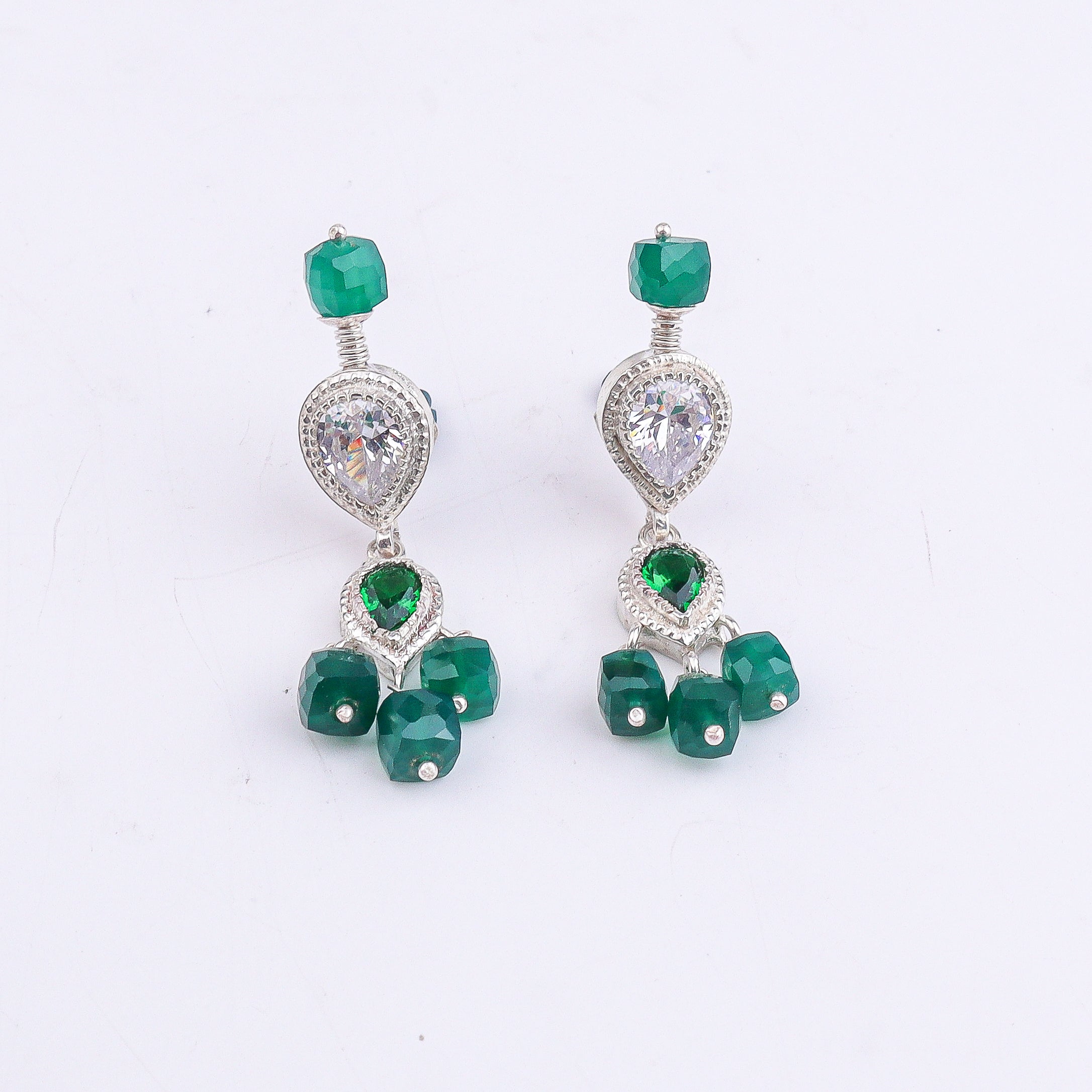 Silver CZ Tanmani Set with Green Onyx